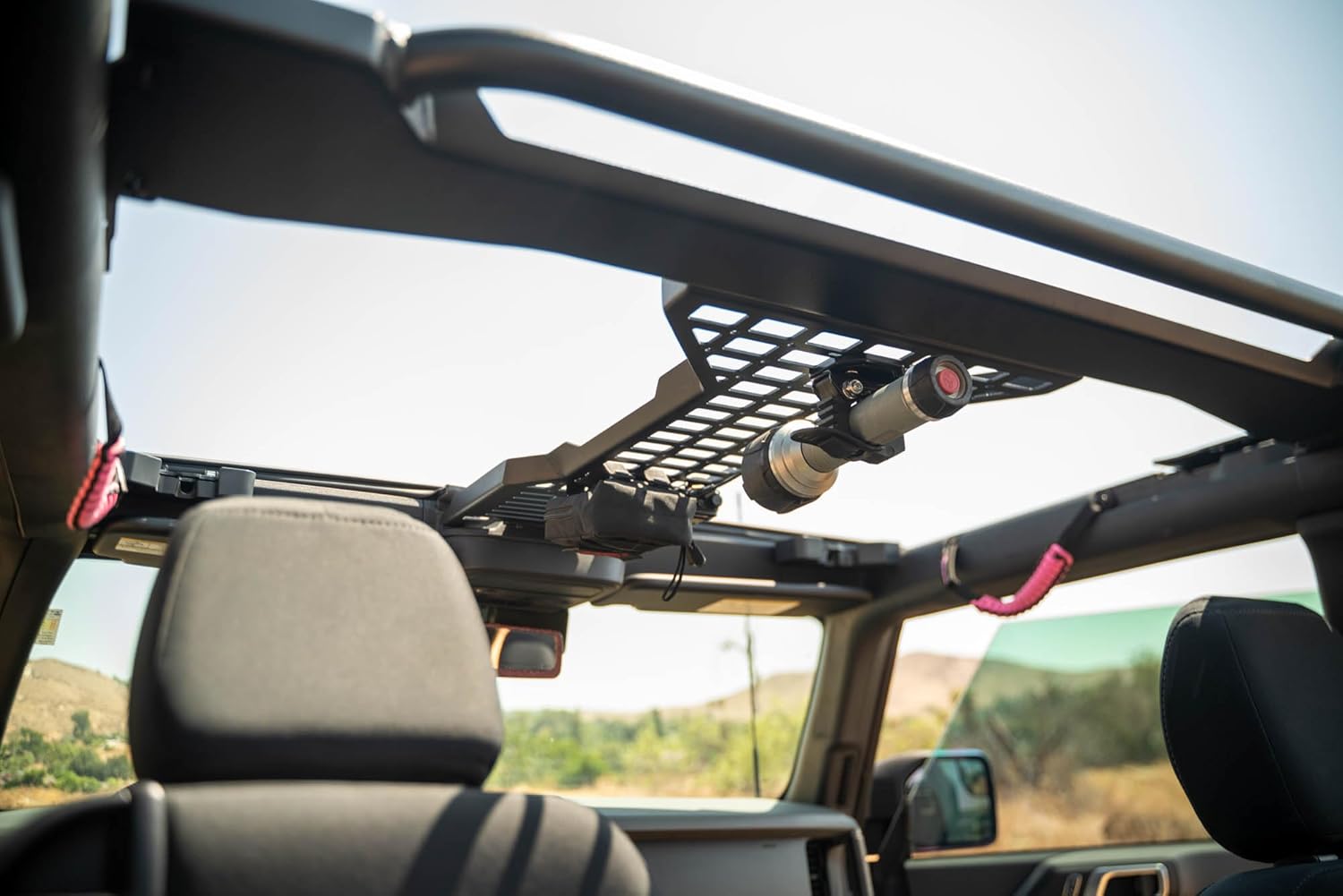 DV8 Offroad 2-Door Overhead Molle Panel for 2021-2025 Ford Bronco | Mounts Daily Gear & Supplies | Steel Grab Handle & Accessory Mount | (1) Light Mount | Black Powder Coat Finish | Steel Construction