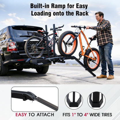 Foldable Hitch Bike Rack for 2 Fat Tire E-Bikes