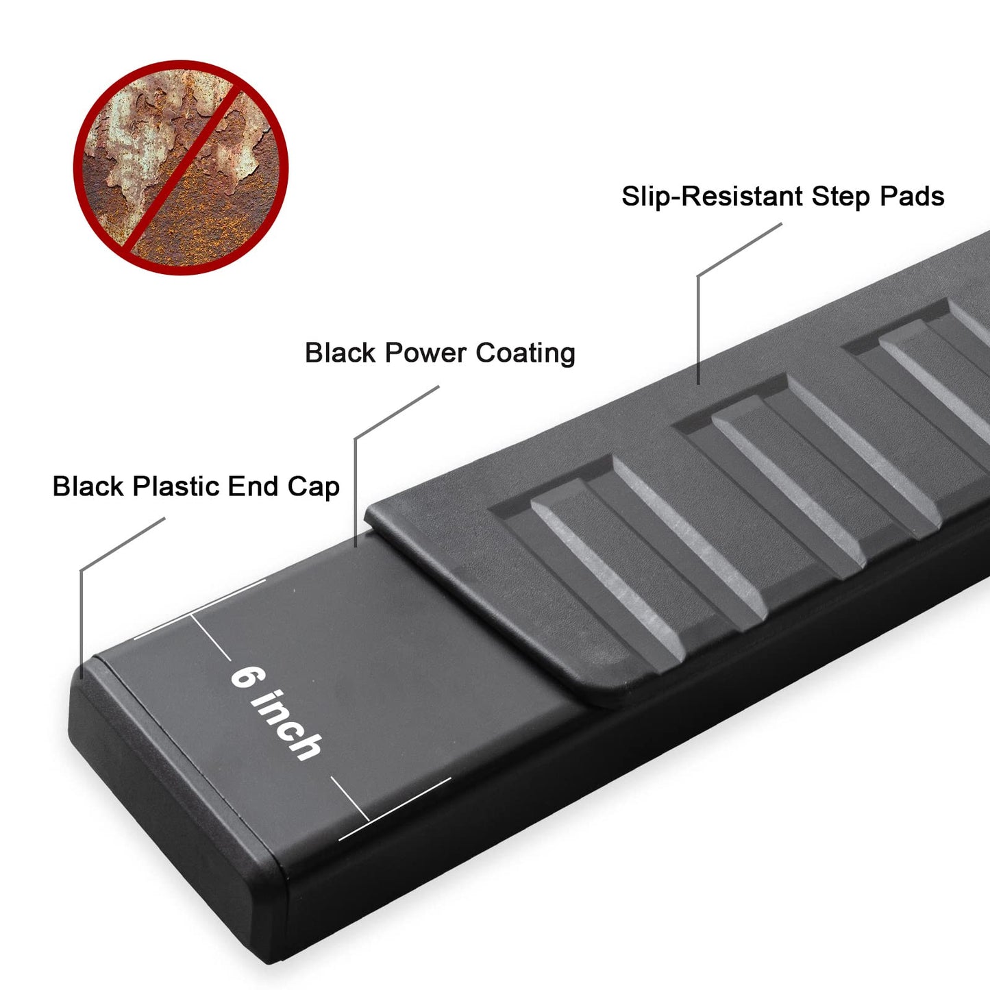6 Inch Running Boards Compatible with 2019-2026 Ford Ranger Super Crew Cab with 4 Full Size Doors. Ford Ranger Steps Rock Sliders Step Bar Side Steps. Galvanized Carbon Steel Black Nerf Bar.