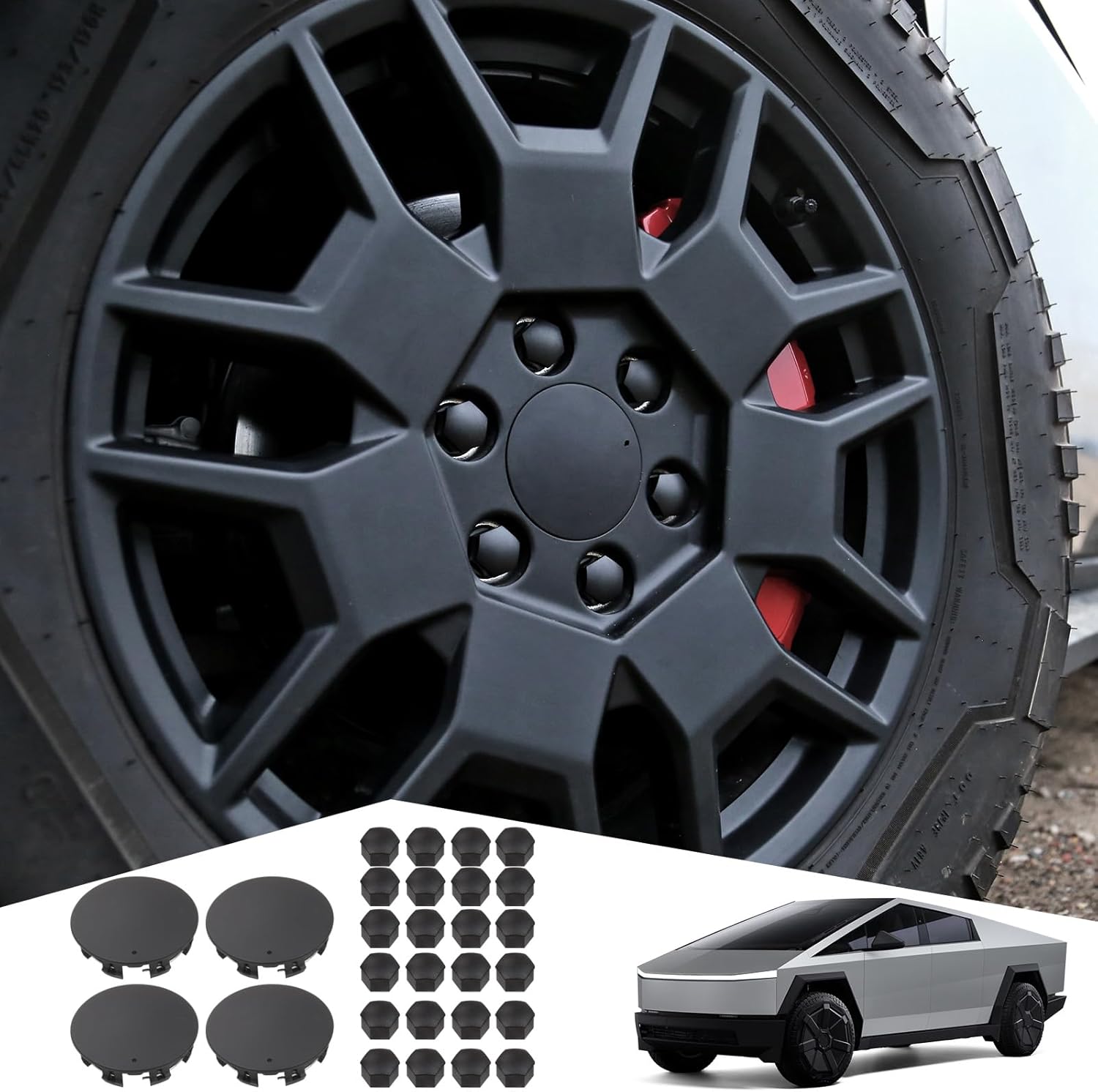 4PCS Wheel Center Hub Caps Cover and 24PCS Lug Nut Covers for Tesla Cybertruck