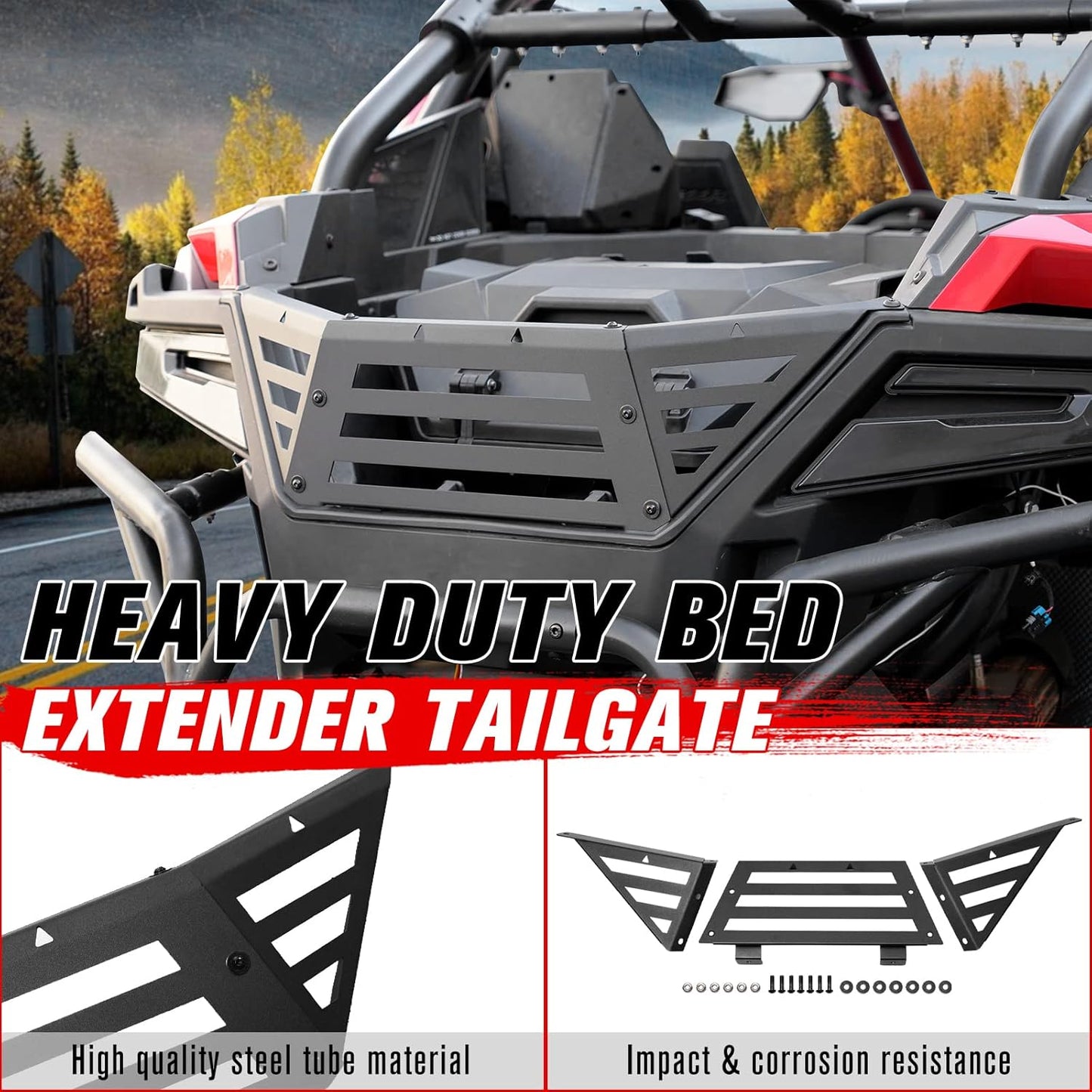 A & UTV PRO Bed Enclosure Tailgate for Polaris RZR PRO XP / XP4 2020 2021 2022 2023 2024, for RZR Turbo R 2022-2024, UTV Heavy Duty Steel Rear Cargo Bed Rack Extender Accessories, Black