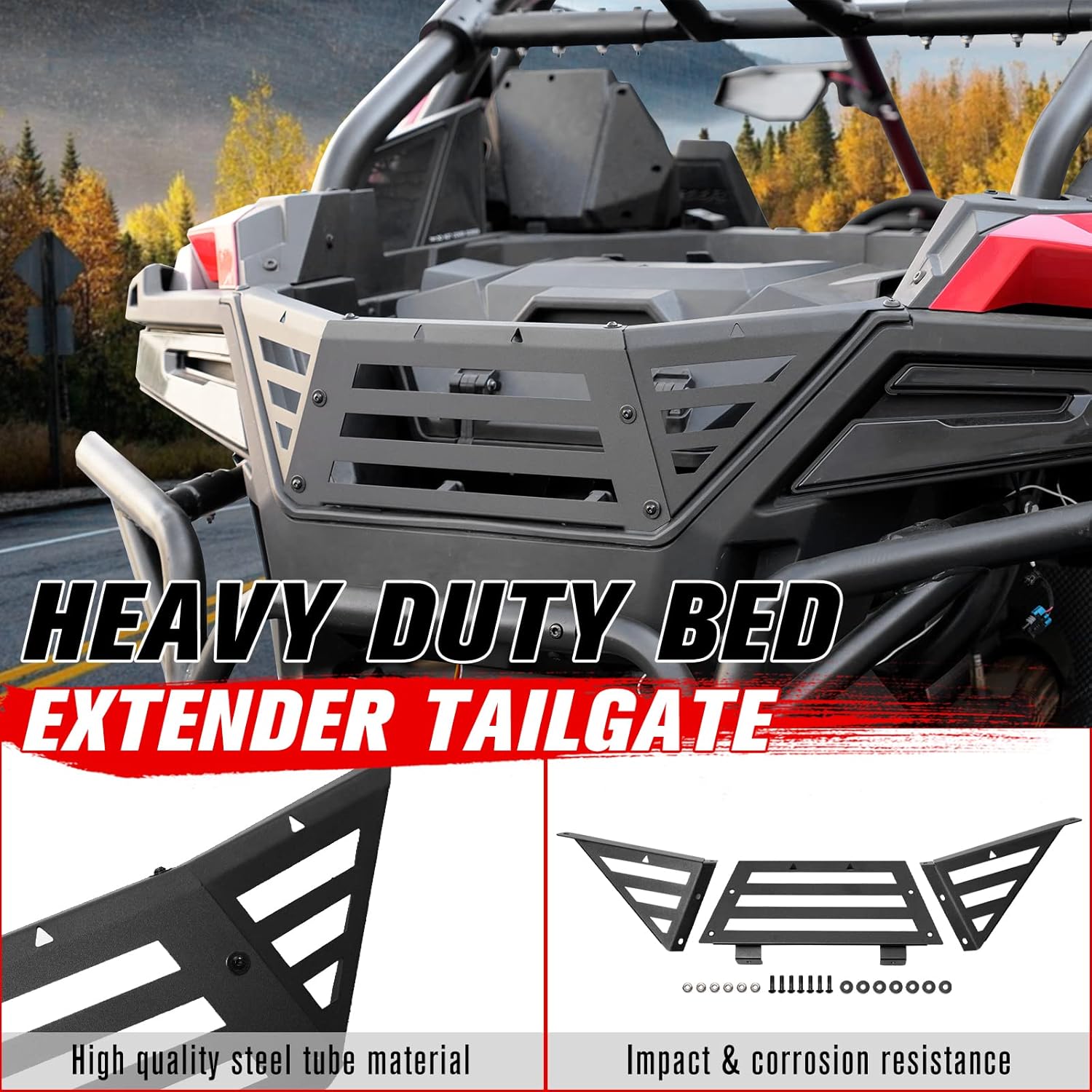 A & UTV PRO Bed Enclosure Tailgate for Polaris RZR PRO XP / XP4 2020 2021 2022 2023 2024, for RZR Turbo R 2022-2024, UTV Heavy Duty Steel Rear Cargo Bed Rack Extender Accessories, Black