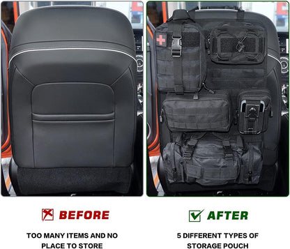 Universal Tactical Car Seat Back Organizer Patrol Bag Tactical Molle Vehicle Organizers with 5 Detachable Molle Pouches Multi-function Designed