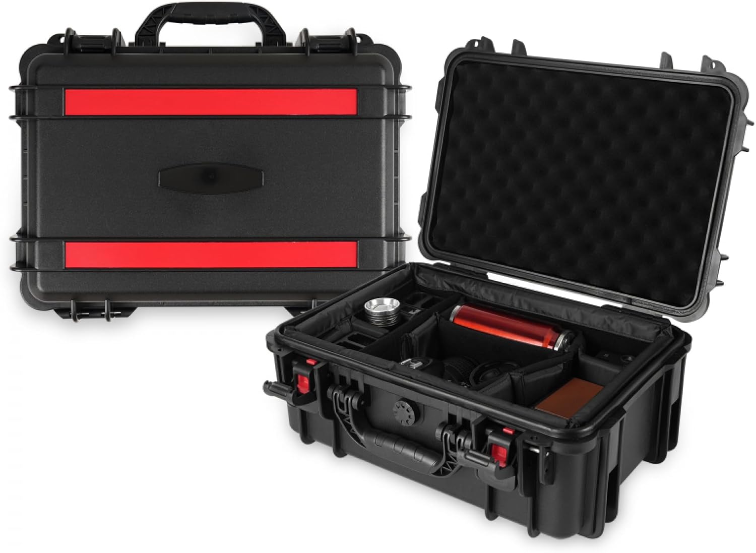 Waterproof Hard Case with Lid Storage Box and Dividers - Black Plastic Precision Instrument Case