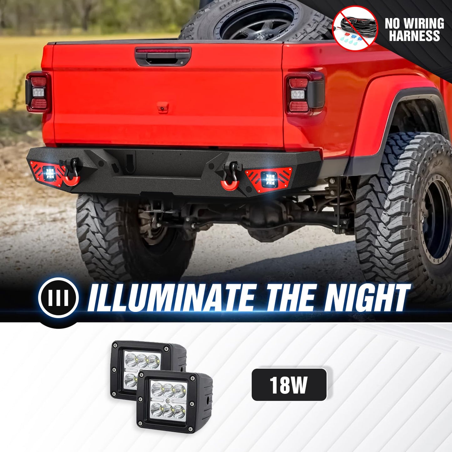 Rear Bumper with LED Lights, License Plate Frame Compatible with 2020-2026 Jeep Gladiator JT