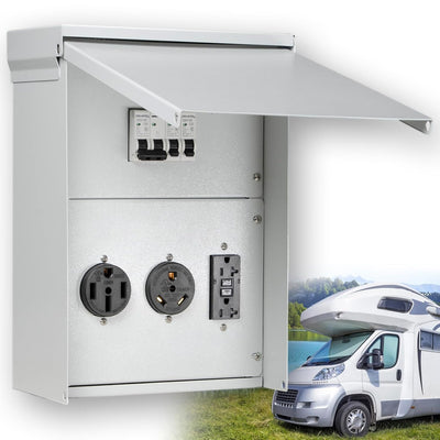 RV Electrical Outlet Panel Weatherproof Breaker Box for RV Hookup Camper Travel Trailer Motorhome