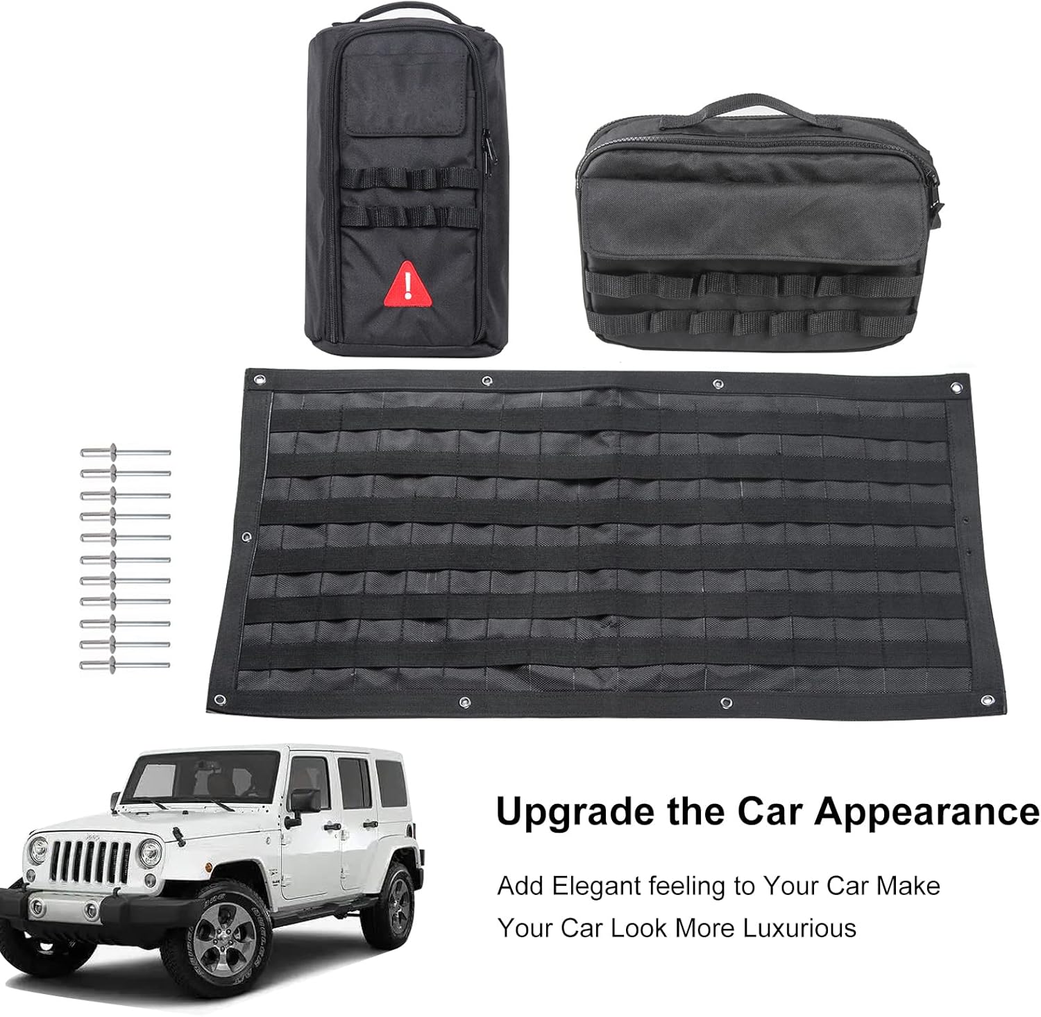 RT-TCZ Tailgate Storage Bag Tool Kit Cargo Organizer Storage Pockets Canvas for Jeep Wrangle TJ JK JKU JL JLU 1997-2022,3PCS