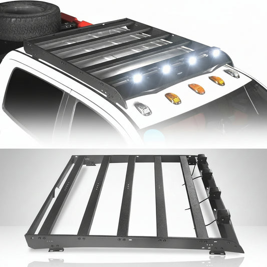 Roof Rack Steel Crossbars Cargo Carrier Basket with LED Lights for 2014-2021 Toyota Tundra Crewmax Pickup Truck