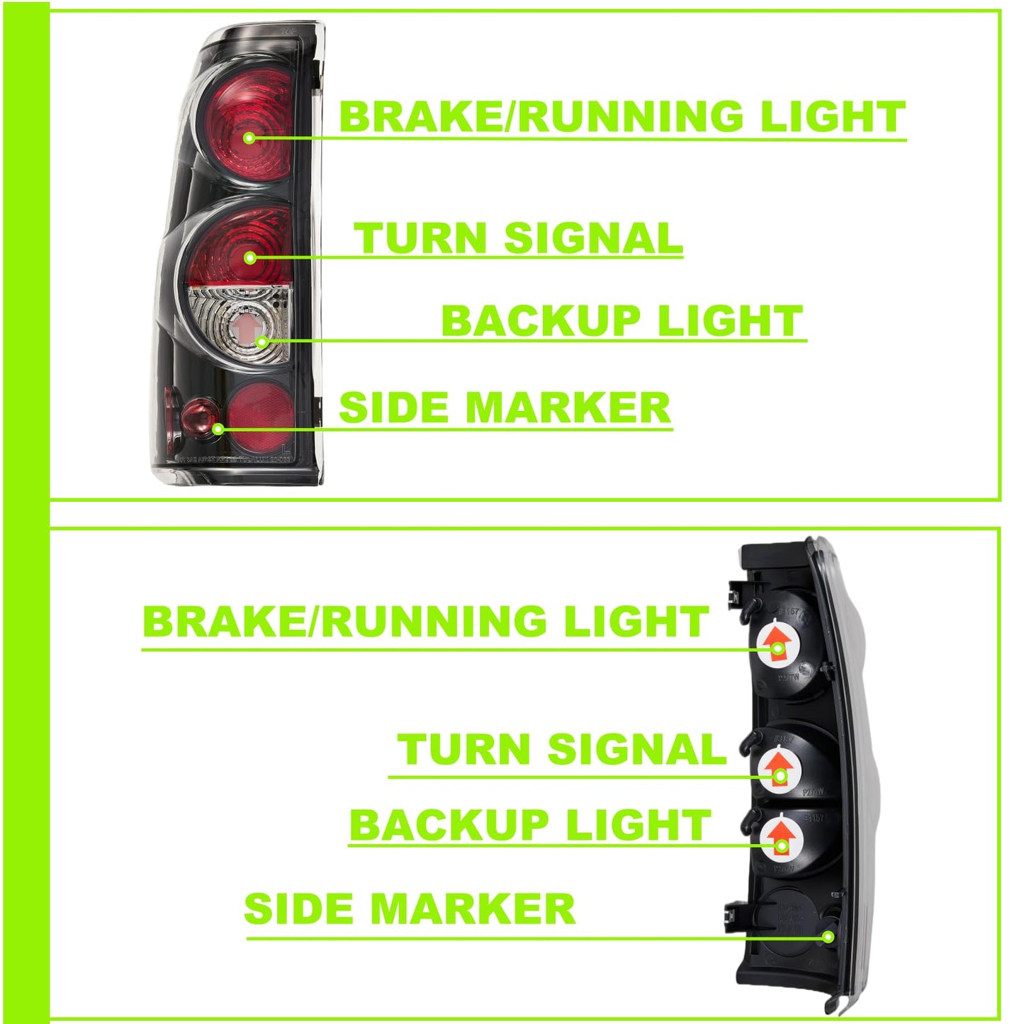 Tail Lights Fit For 1999-2006 Chevy Silverado; 1999-2006 GMC Sierra 1500 2500; 2001-2006 Chevy Silverado&GMC Sierra 1500HD 2500HD 3500; 2007 Silverado&GMC Sierra 1500 1500HD 2500HD 3500 Classic BODY