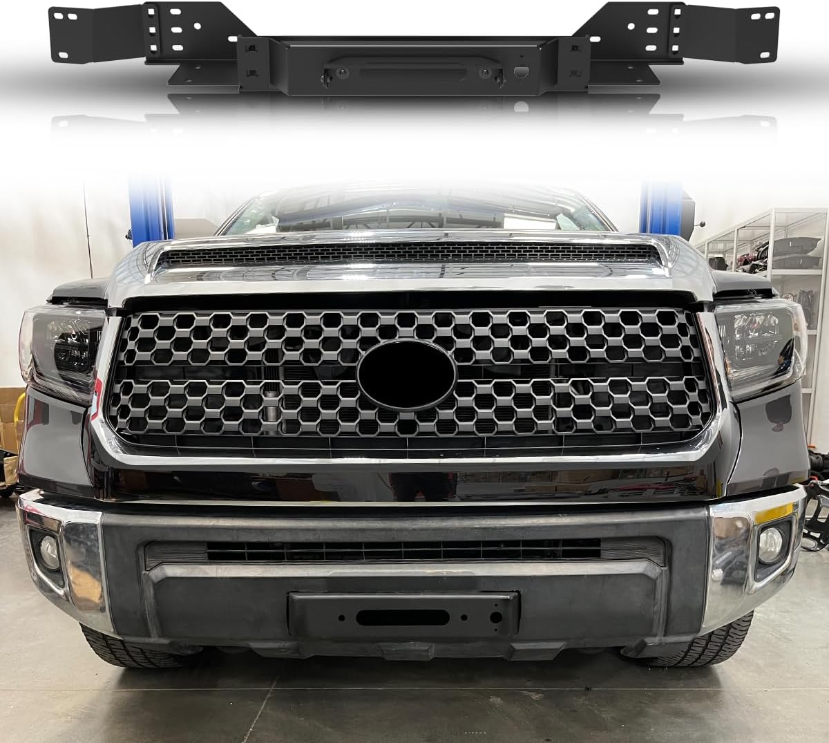 Front Hidden Winch Plate for 2014-2021 Toyota Tundra with Flip-up Licence Plate Mounting Bracket