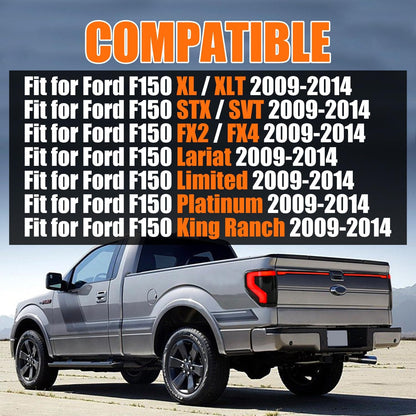 LED Tail Lights for 2009-2014 Ford F150 F-150 Pickup Taillight Assembly with Tailgate Light/Start up Animation/Sequential Turn Signal/Driver & Passenger Side Rear Lamp