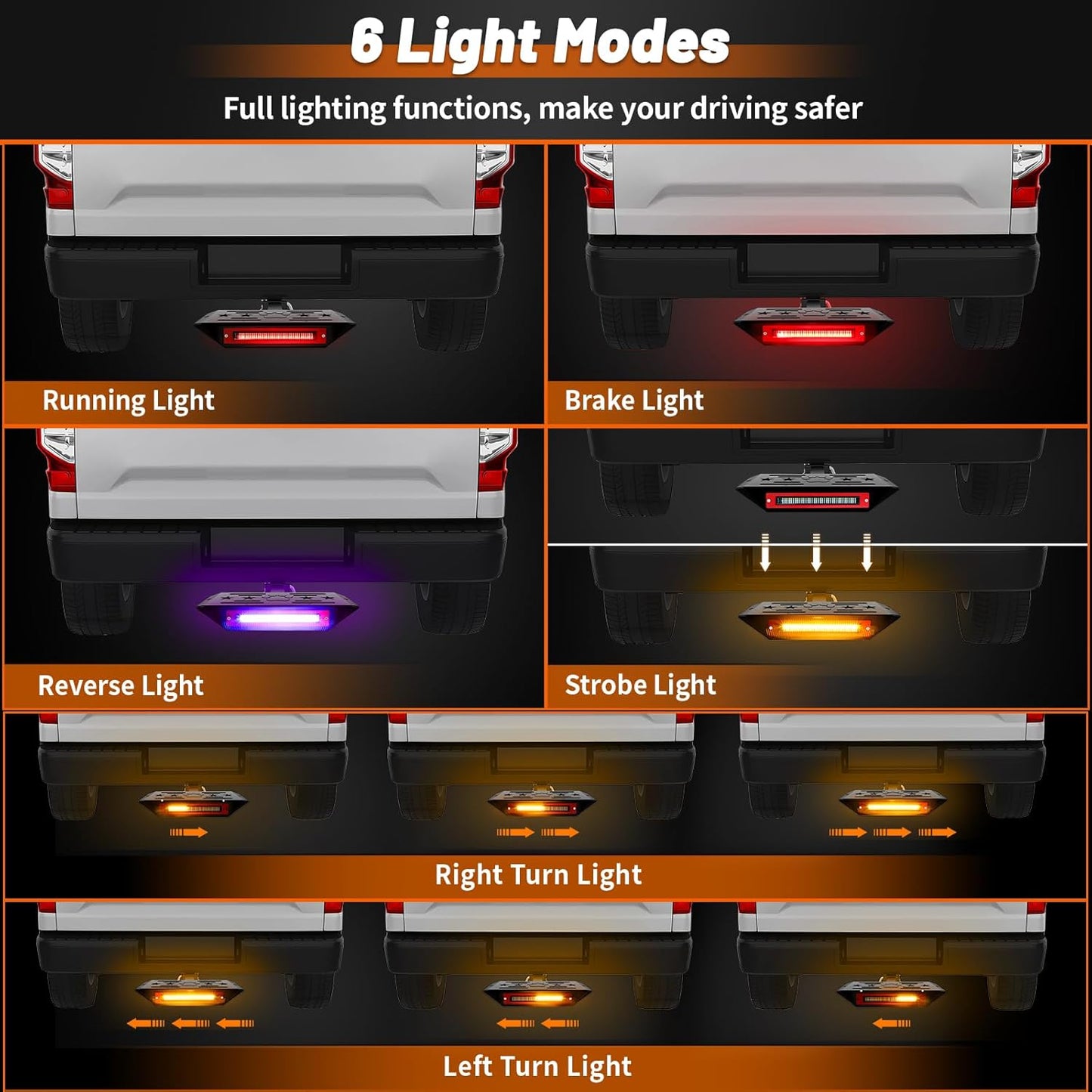 Hitch Step with Light and Whip Mount Holes, 108 LED Brake Lighting(6 Mode) Fit 2" Receiver Steel Construction Powder Matte Coated for Trucks Chevy Ford Toyota GMC Dodge RAM Jeep ATVs SUVs Vans