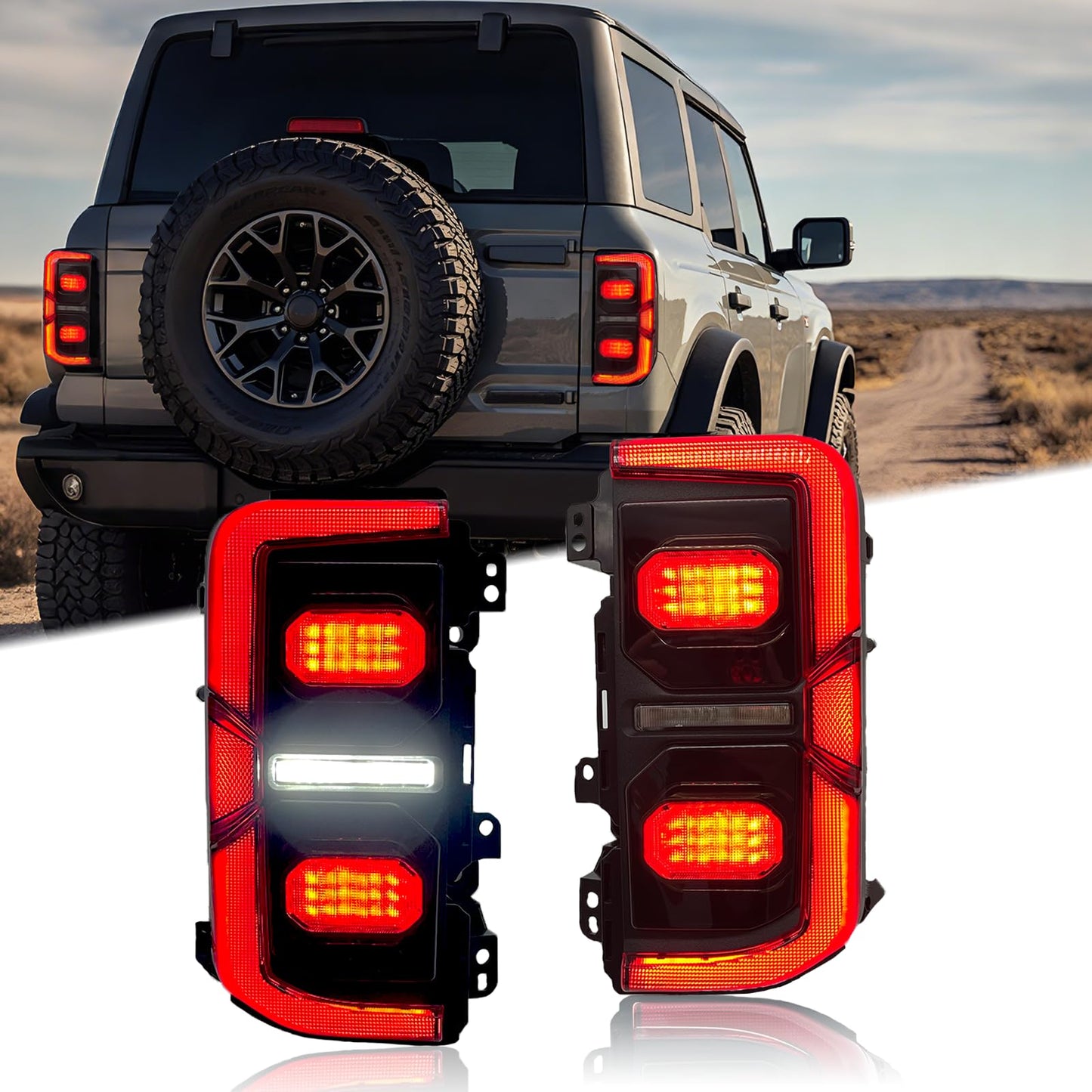 LED Tail Lights with Reverse Parking Brake Light for Ford Bronco 2021-2026 2/4 Door (Excludes Raptor & Sport)
