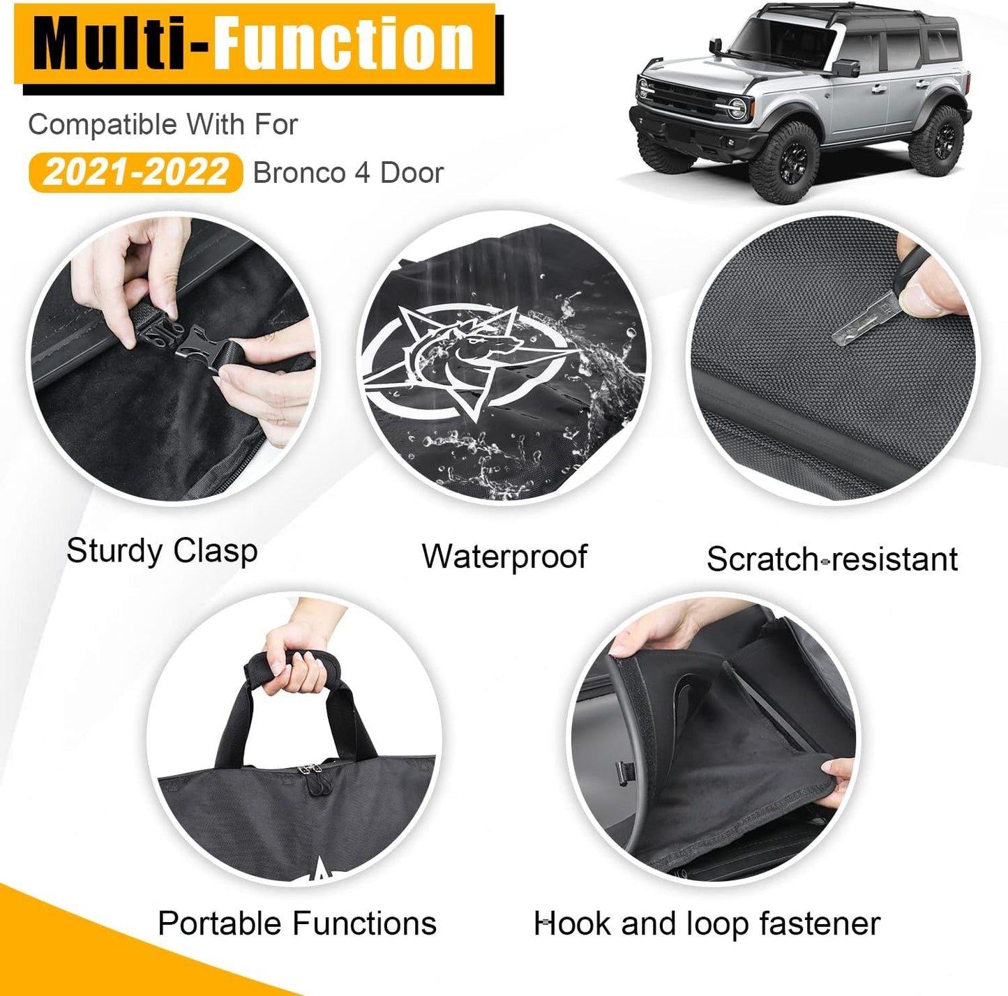 Soft Top Window Organizer Storage Bag Protection Compatible With For Ford Bronco 2021 2022 2023 4 Door Plush Multi-Layer Soft-Top Window Protection Bag（Black