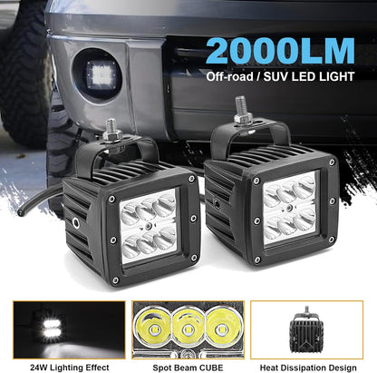 24W LED Fog Work Light Pods & Front Bumper Mount Bracket Kit w/Rocking Switch Wiring Kit Compatible with Ford SVT Raptor 2017-2020 2nd Generation