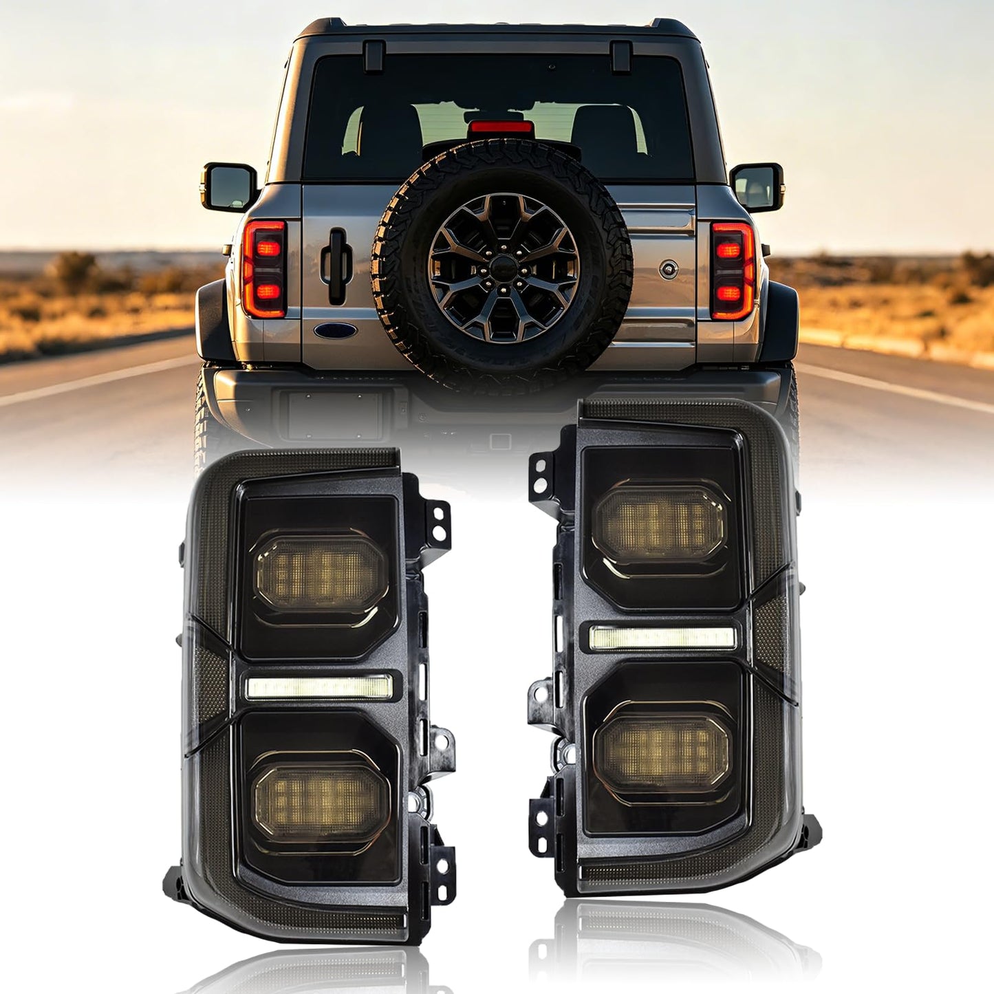 LED Tail Lights with Reverse Parking Brake Light for Ford Bronco 2021-2026 2/4 Door (Excludes Raptor & Sport)