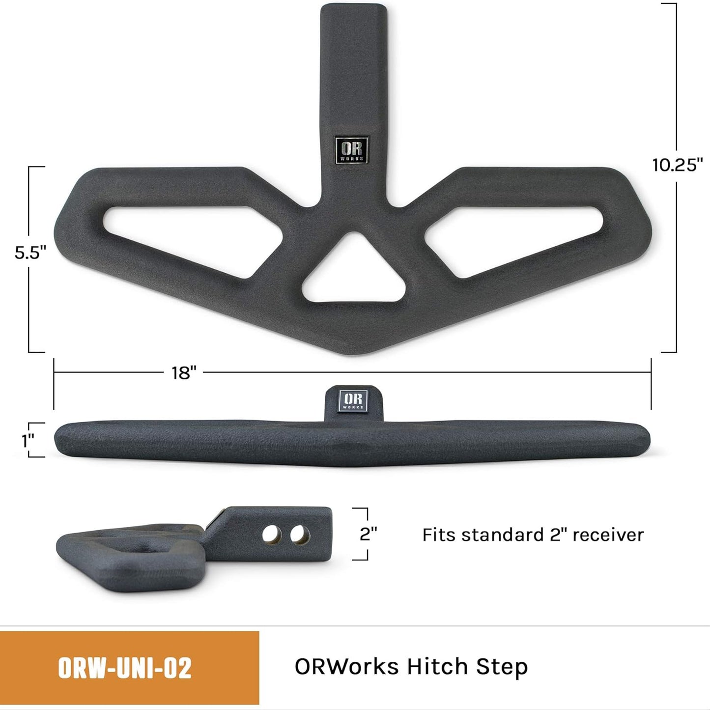 Universal Hitch Bump Step for 2" Receivers, 18" Wide Paddle Step, Includes Hitch Pin and Stabilizer Plate Steel Construction