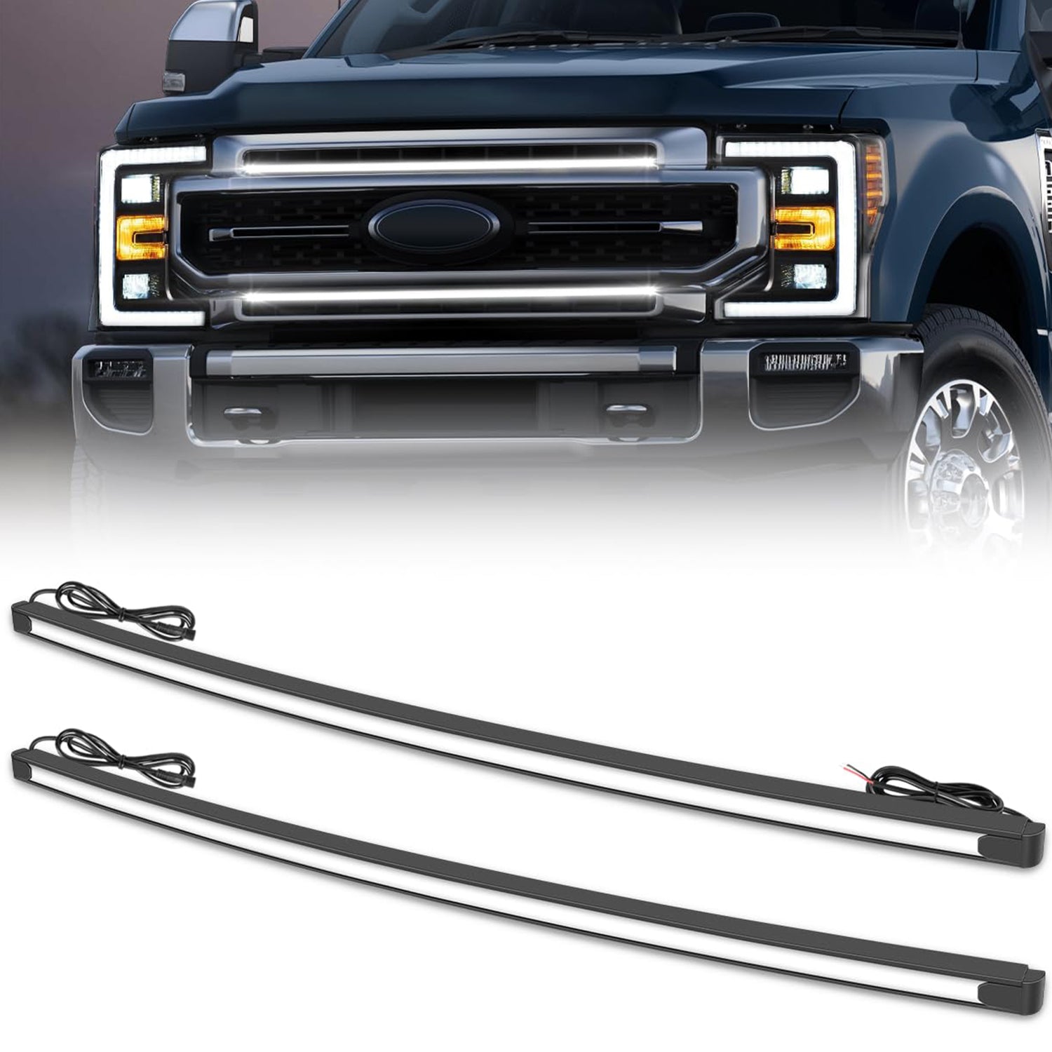 37 Inch 2PCS Amber LED Grille Light Bar Kit for 2017-2022 Ford F-250 Super Duty - OMOTOR