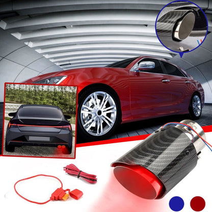 63-65mm Carbon Fibre Car Muffler Exhaust Tip Tail Pipe LED Light Accessories - OMOTOR