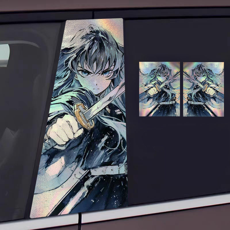 Universal Demon Slayer HD Anime Decals with Rainbow Holographic Effect Car B Pillar Stickers - OMOTOR
