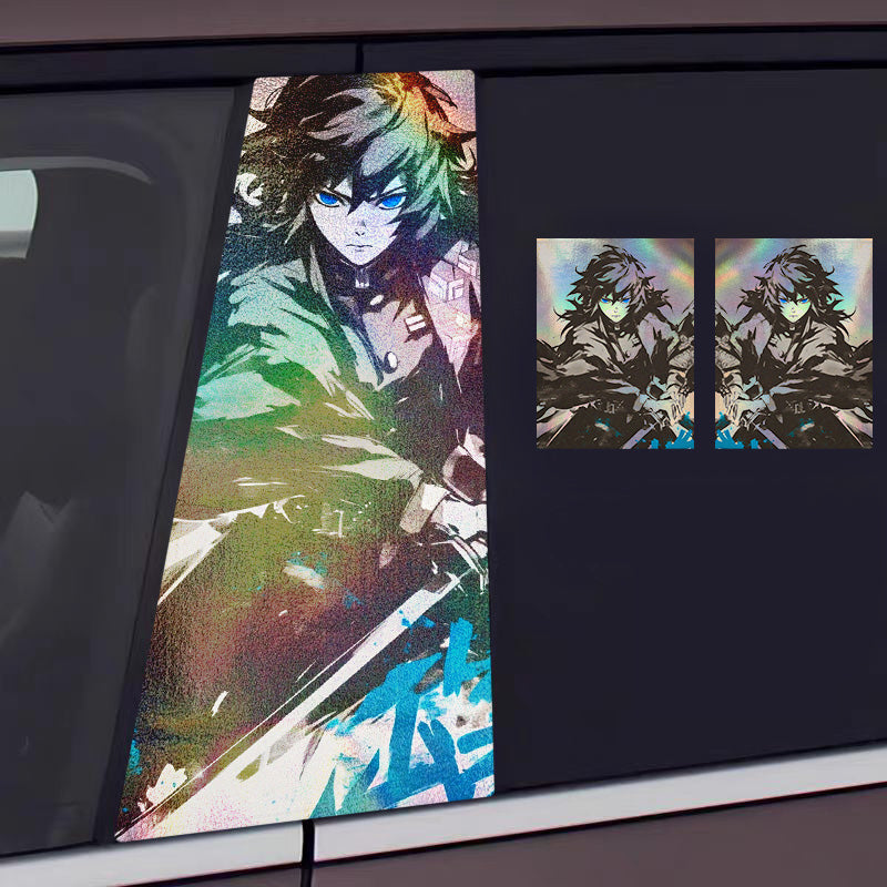 Universal Demon Slayer HD Anime Decals with Rainbow Holographic Effect Car B Pillar Stickers - OMOTOR