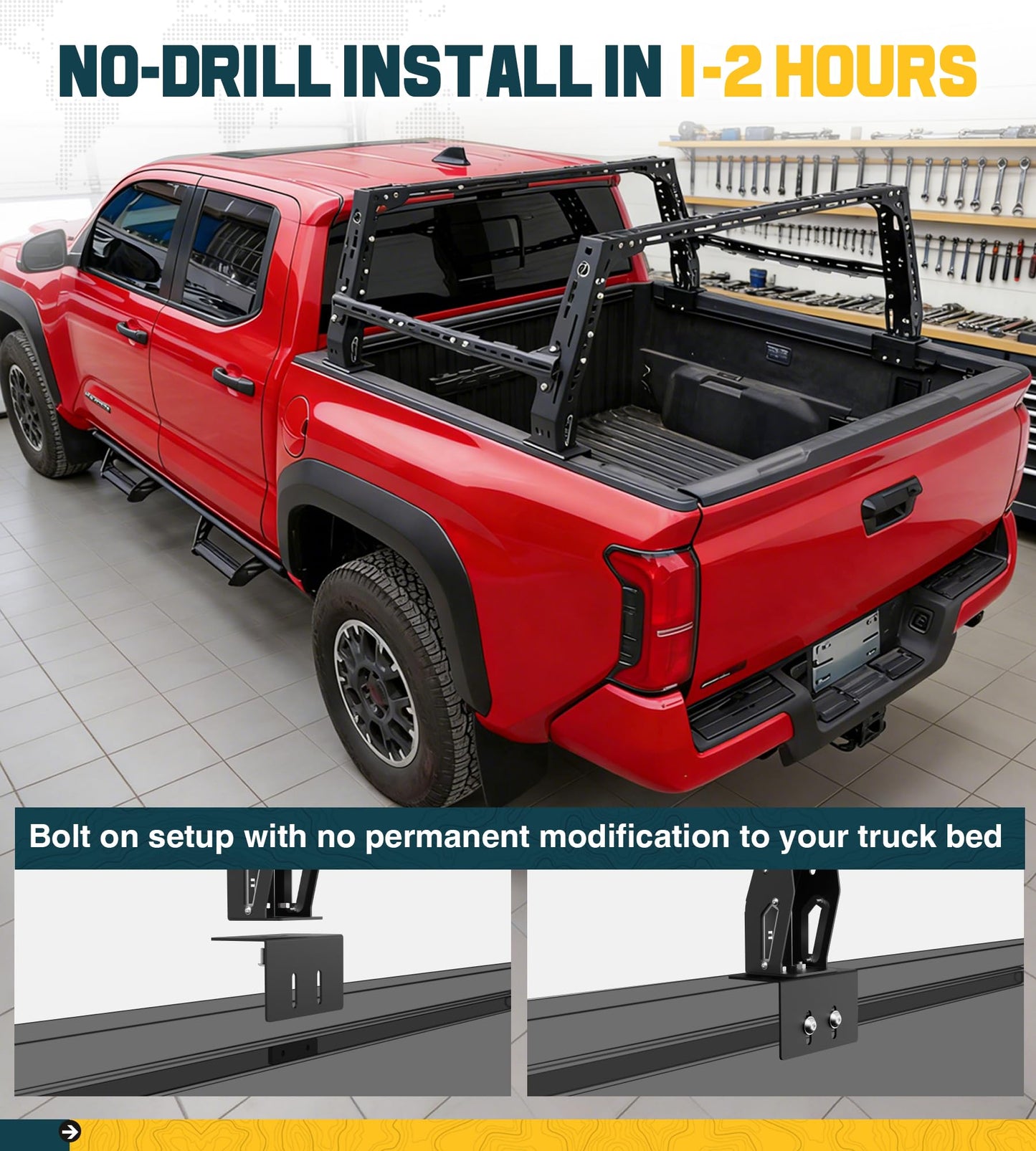 Overland Bed Rack Fit for Full-Size Pickups with Side Cross Bars, Fit for F150/Ram 1500/Silverado/Sierra