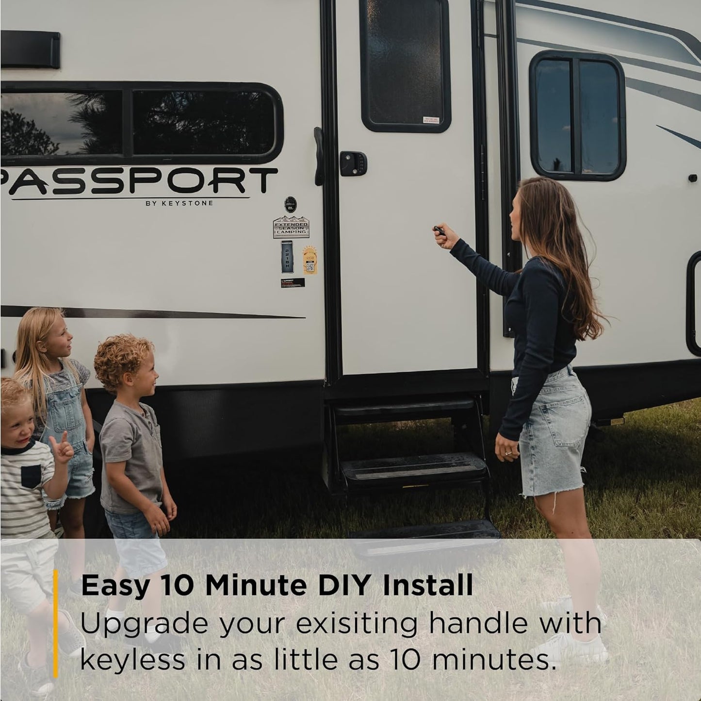 RV Door Lock Replacement with Keyless Entry and Remote, Secure Low Profile RV Door Latch, Perfect Camper Door Lock for a Majority of RVs, Patented Security Technology