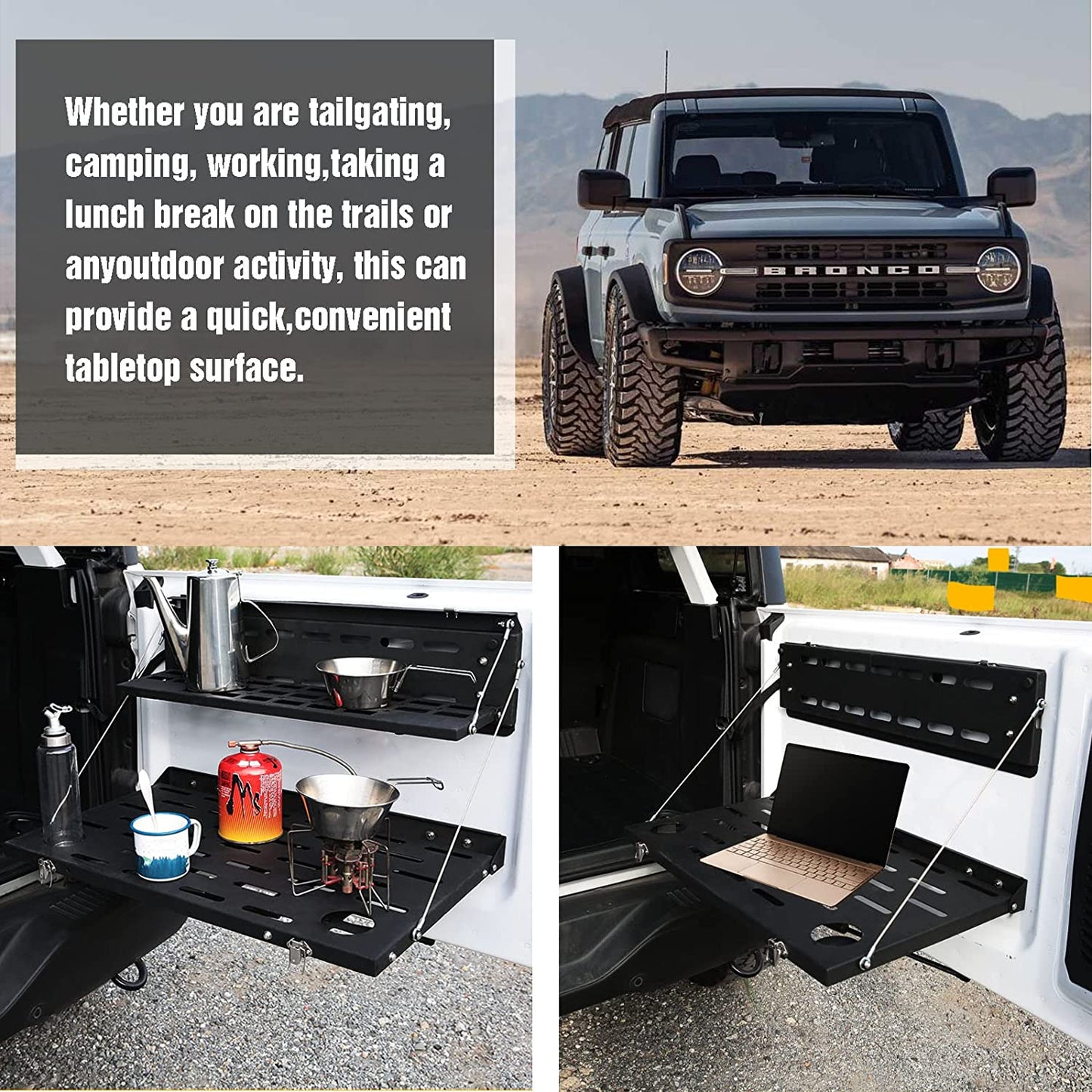 Double-Layer Tailgate Table for 2021 2022 Ford Bronco 2/4 Door Rear Foldable Cargo Shelf,Storage Shelf MOLLE Panel