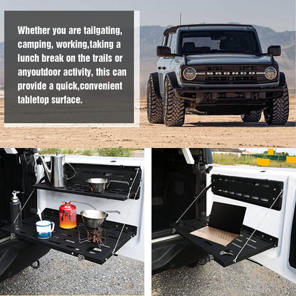 Double-Layer Tailgate Table for 2021 2022 Ford Bronco 2/4 Door Rear Foldable Cargo Shelf,Storage Shelf MOLLE Panel - OMOTOR