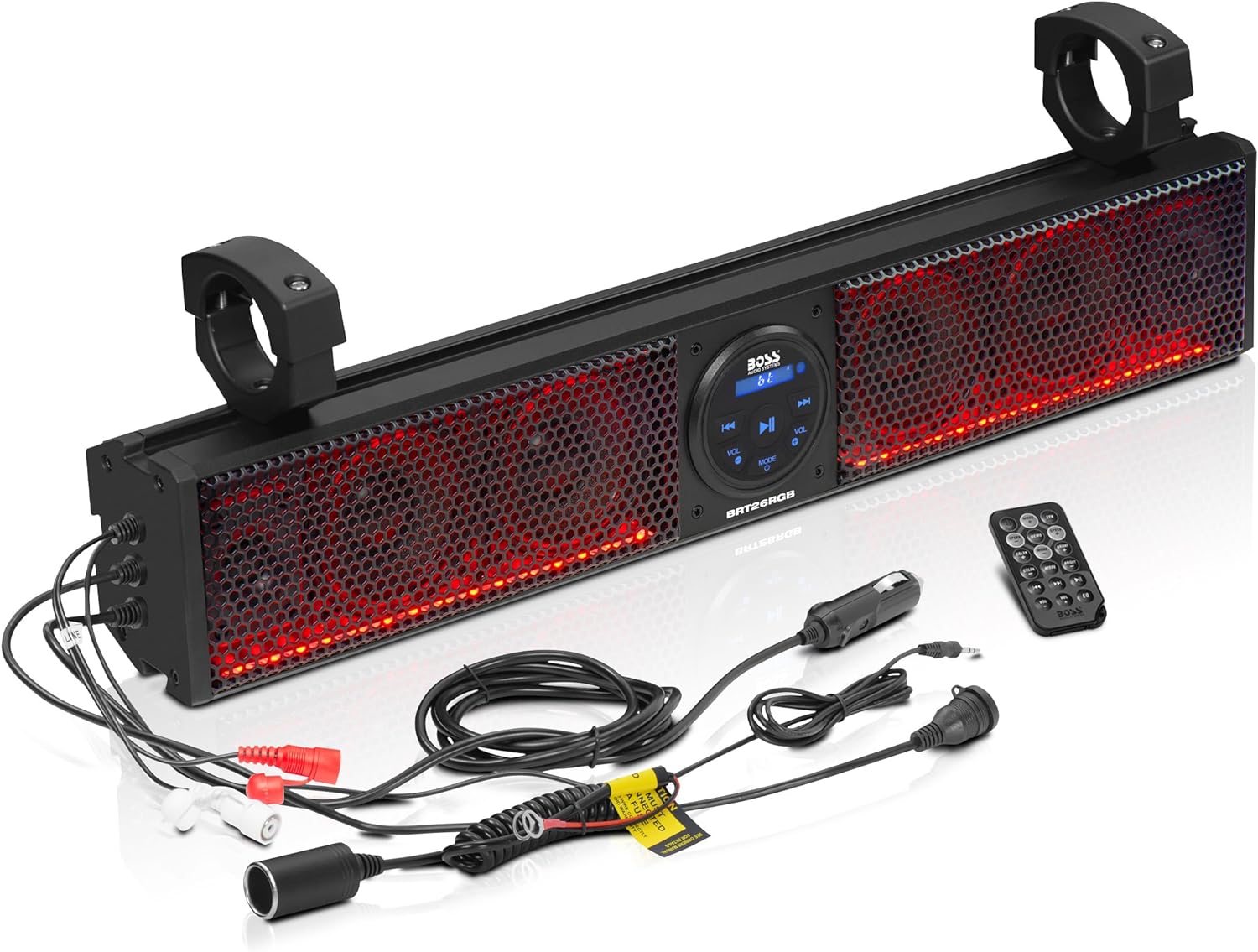 ATV UTV Sound Bar - 26 Inches Wide, 4 inch Speakers, 1 Inch Tweeters, IPX5 Weatherproof, Bluetooth, Built-in Amplifier, Multicolor Illumination, Golf Cart Compatible