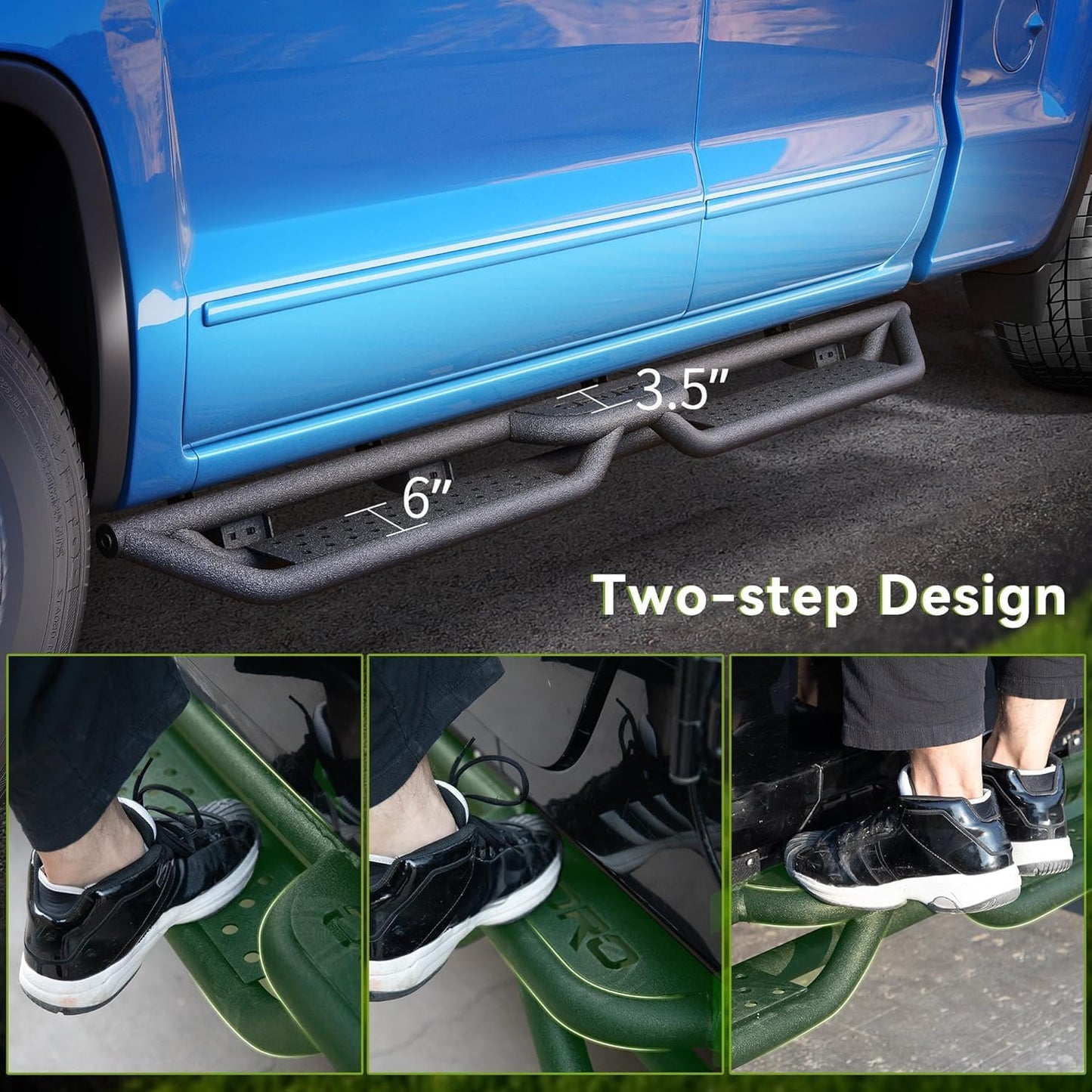 Carbon Steel Running Boards & Side Steps Compatible with 2024-2026 Tacoma Double Cab/Crew Cab