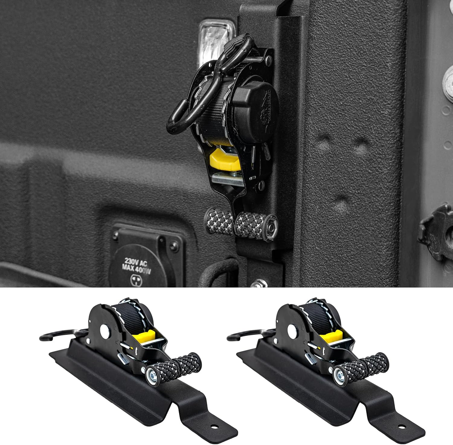 Retractable Ratchet Straps Compatible with 2020-2025 Jeep Gladiator Retracting Straps Auto Retract Securing Strap Tie Down System 2PCS for 2024 Gladiator Accessories