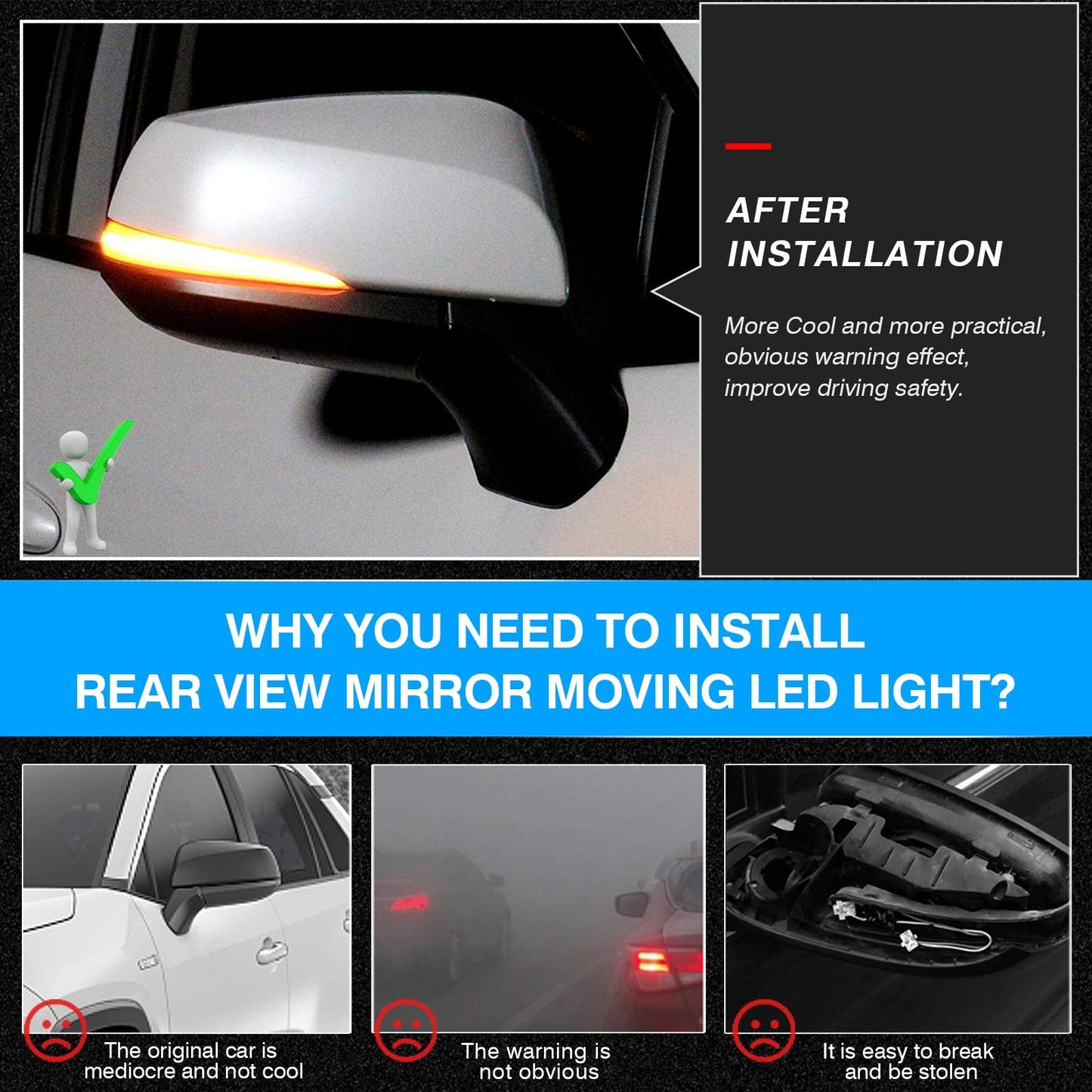 2Pcs Car Led Side Mirrors for Toyota RAV4 2019-2025/2016-2024 Tacoma/2020-2025 Highlander