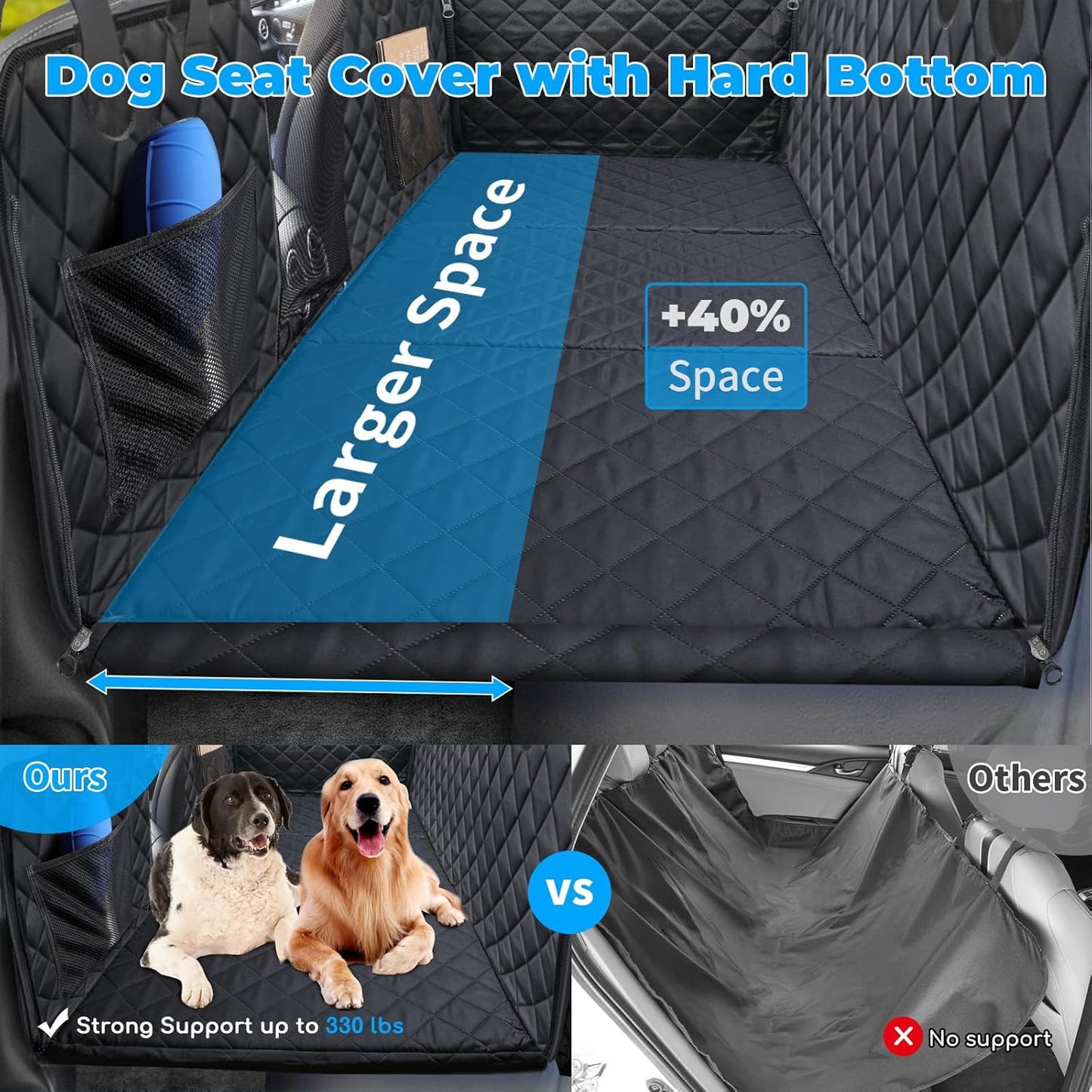 Back Seat Extender for Dogs, Dog Car Seat Cover with Hard Bottom Dog Car Seat Bed Waterproof Dog Hammock for Car Pet Backseat Protector with Mesh Window and Storage Pocket for Car, SUV