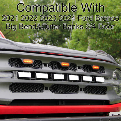 Front Grill Inserts with Amber Light for 2021 2022 2023 2024 Ford Bronco Big Bend Outer Banks 2/4 Door Mesh Grille Inserts Frame Trim Covers