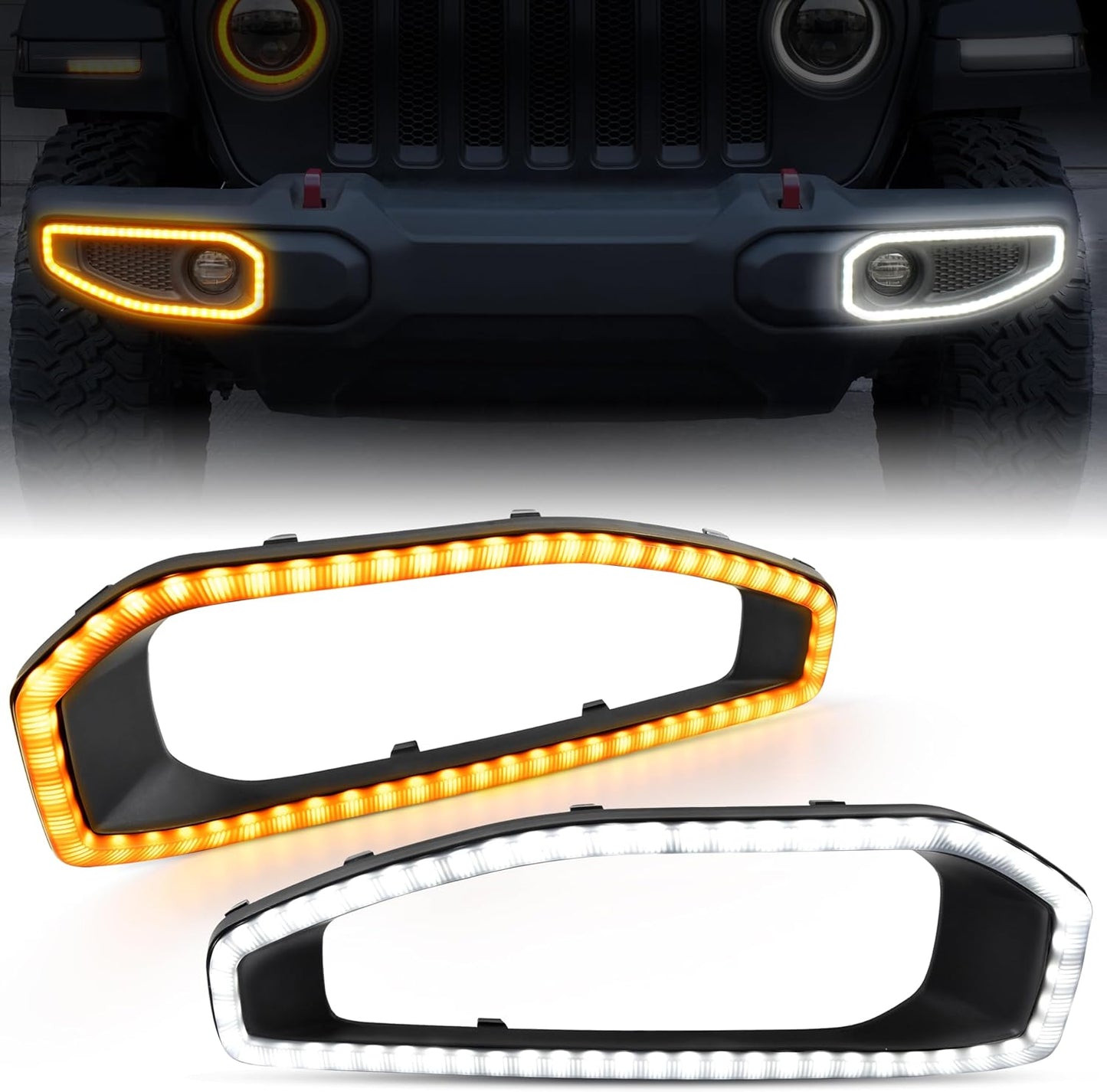 KEWISAUTO LED Front Lower Bumper Grille Light for Wrangler JL JLU/Gladiator JT, Bumper Fog Light Cover Trim DRL Turn Signal for 2018-2025 Jeep Wrangler JL JLU & 2020-2025 Gladiator JT Accessories