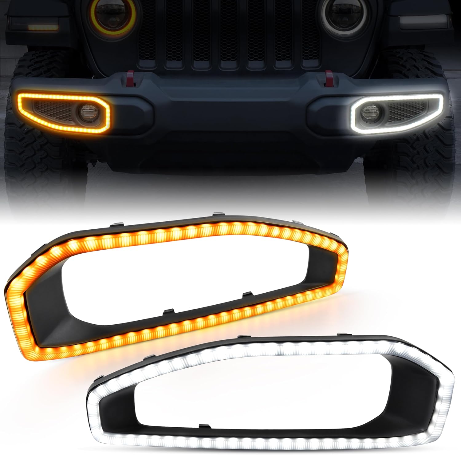KEWISAUTO LED Front Lower Bumper Grille Light for Wrangler JL JLU/Gladiator JT, Bumper Fog Light Cover Trim DRL Turn Signal for 2018-2025 Jeep Wrangler JL JLU & 2020-2025 Gladiator JT Accessories