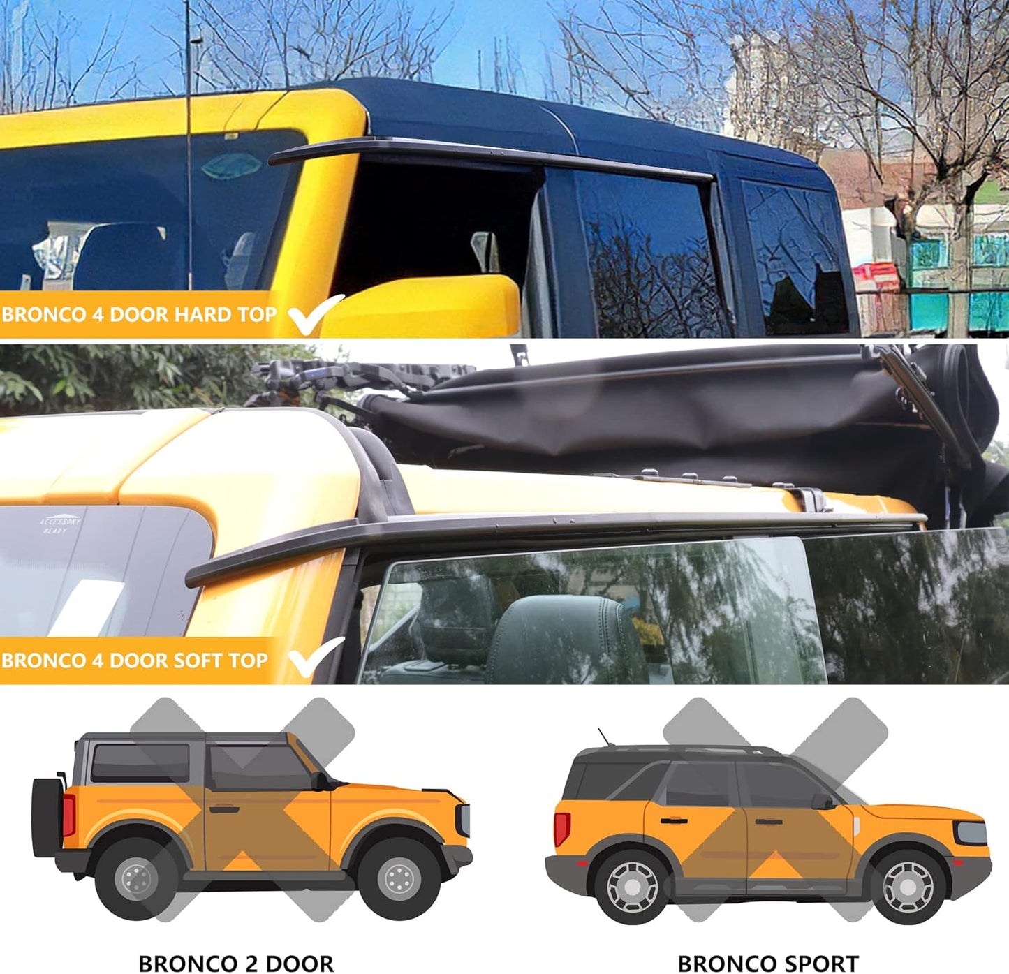 Black Window Visor Rain Guard Compatible with 2021 - 2025 Ford Bronco 4 Door