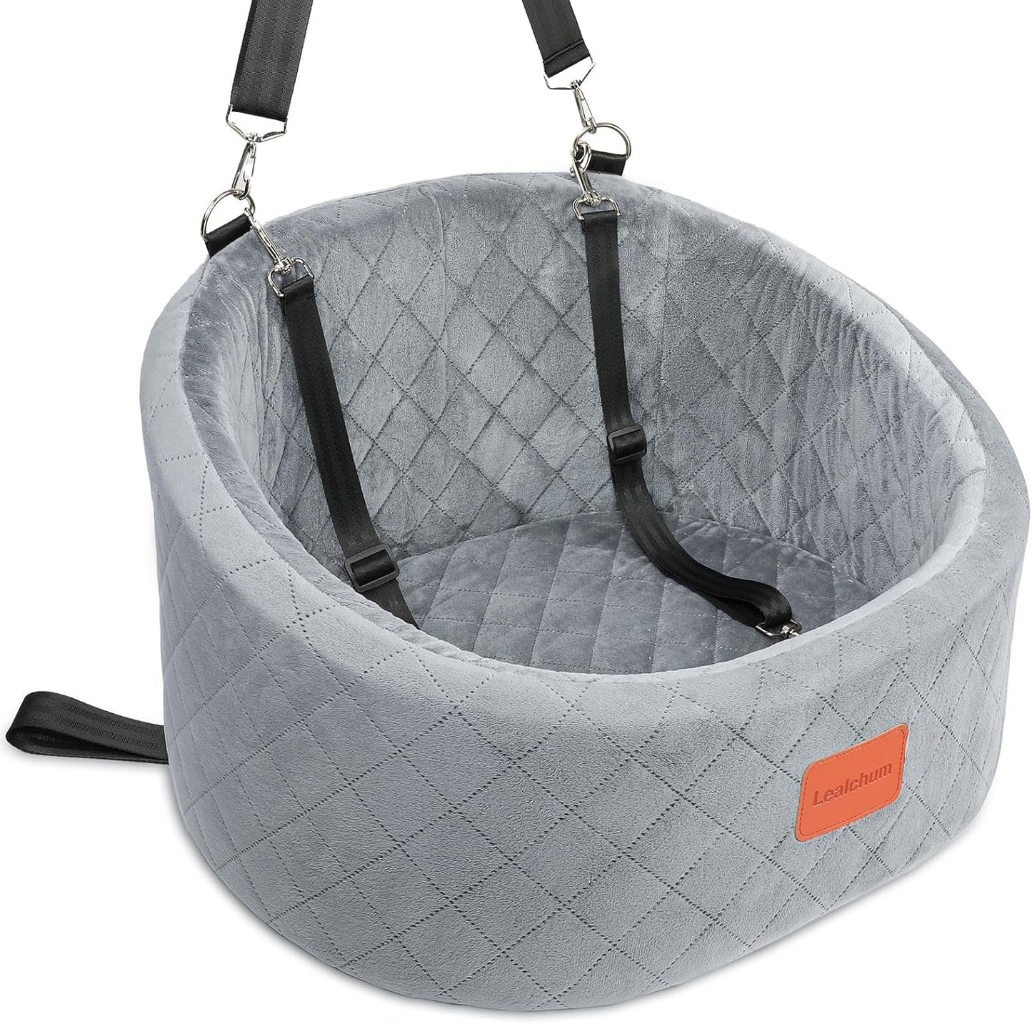 Dog Car Seat for Small Dogs, Comfy Car Dog Bed with 2 Clip-On Safety Leashes, Ultra Soft Fabric, Easy to Install & Washable, Fits Front & Rear Seats of All Vehicles