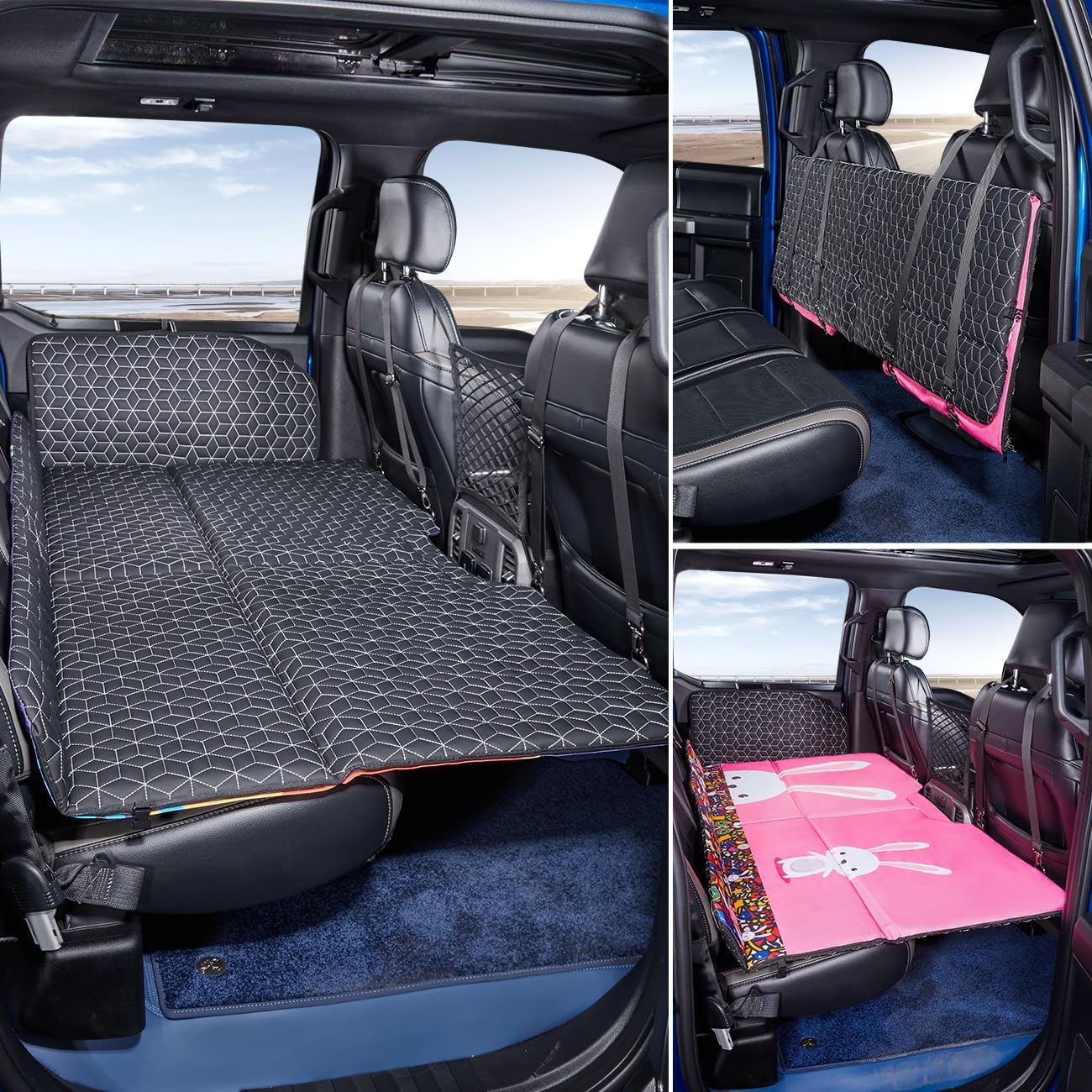 Truck Back Seat Air Mattress - Inflatable Airbed For Ford F150, Chevy, Tacoma - Black, Extra Plush, 300lb Capacity