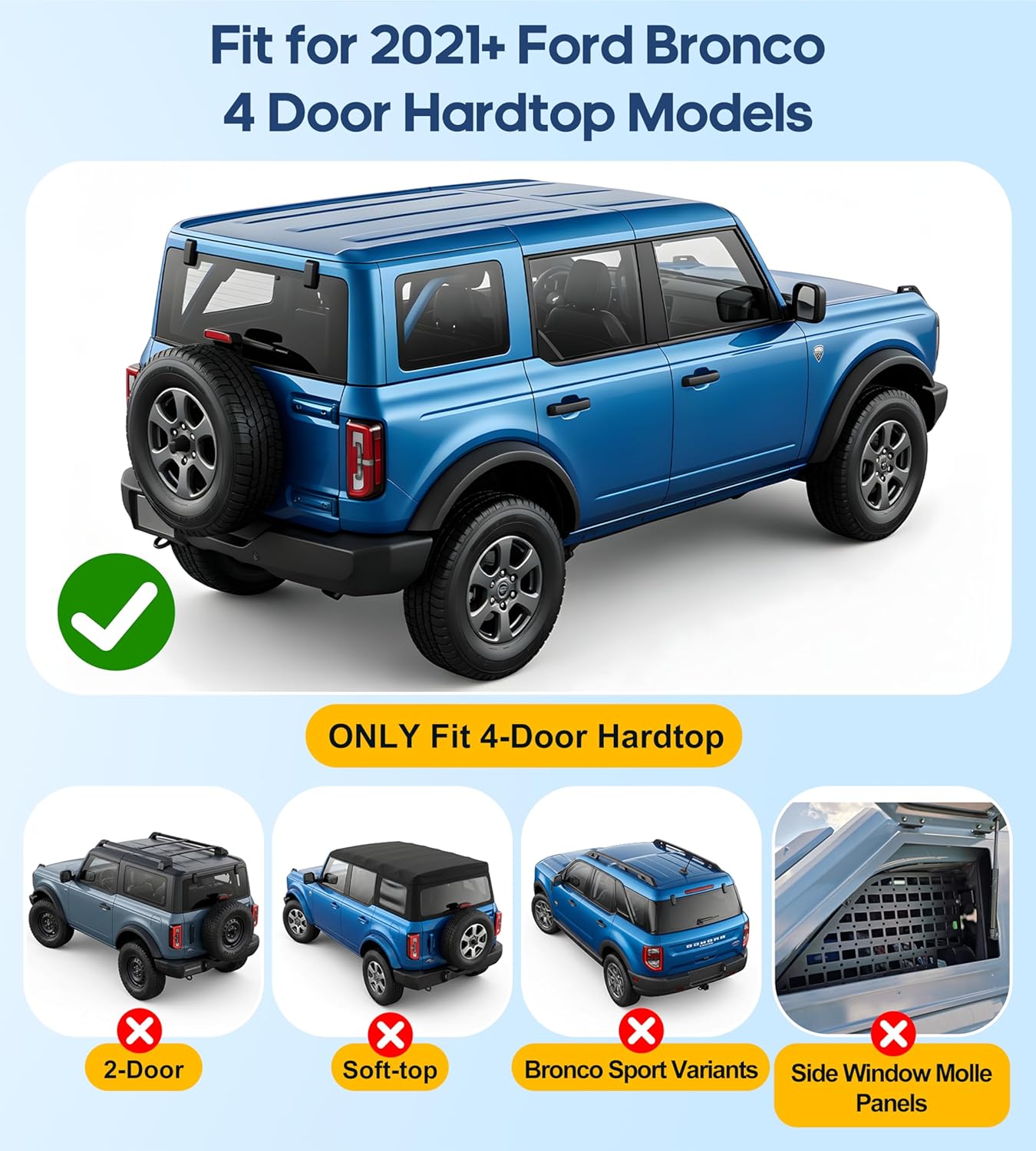 Interior Rear Cargo Basket Rack with Bonus Cargo Net  Fit for 2021-2026 Ford Bronco 4 Door Hardtop (Excluding Softtop or Sport)