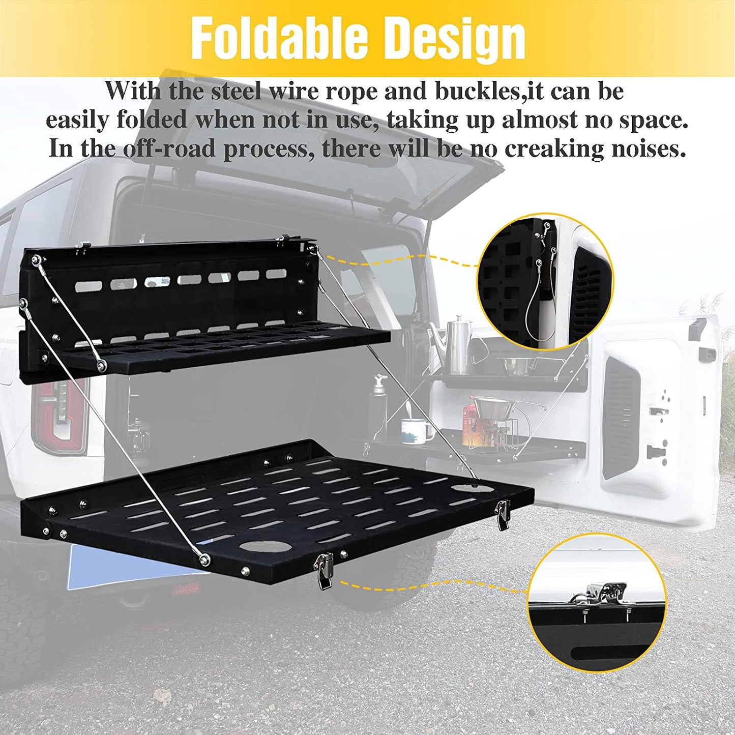 Double-Layer Tailgate Table for 2021 2022 Ford Bronco 2/4 Door Rear Foldable Cargo Shelf,Storage Shelf MOLLE Panel