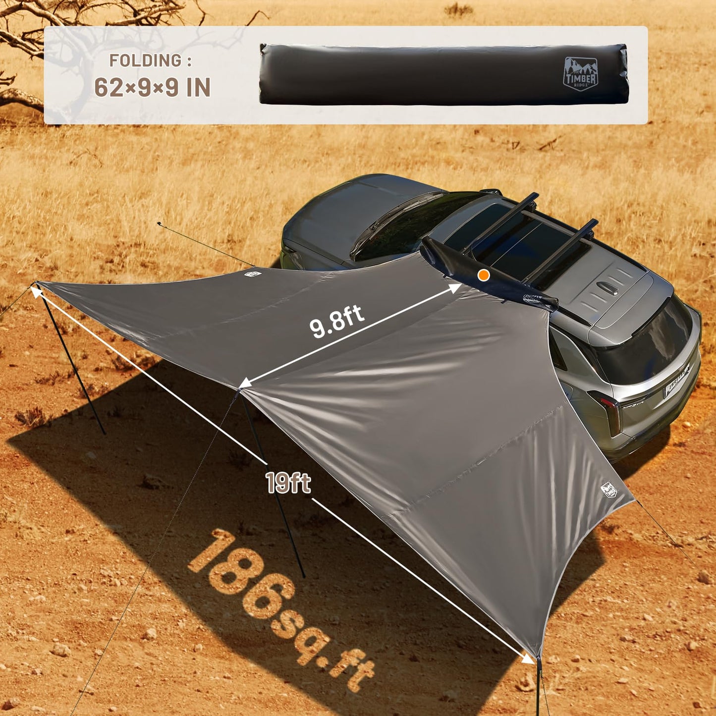 19x9.8ft Retractable Car Awning with Blackout Coating for Vehicle/Truck/Jeep/SUV/Van
