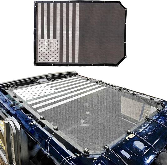 2 Door Sunshade for Ford Bronco,Mesh Sun Shade Bikini Top Cover Bimini Top for Ford Bronco Accessories 2021 2022 2023 2 Door - Blocks UV, Wind, Noise(Flag)