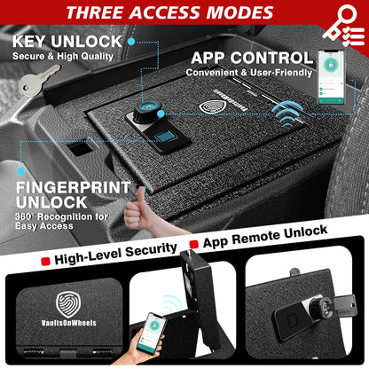 Center Console Gun Safe with Biometric Fingerprint Lock For Ford Ranger 2024 - 2026