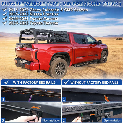 Bed Rack for Mid-Size Truck Compatible with Tacoma/Canyon/Colorado/Frontier Without Tonneau Bed Cover. Overland Bed Rack Truck Bed Racks.
