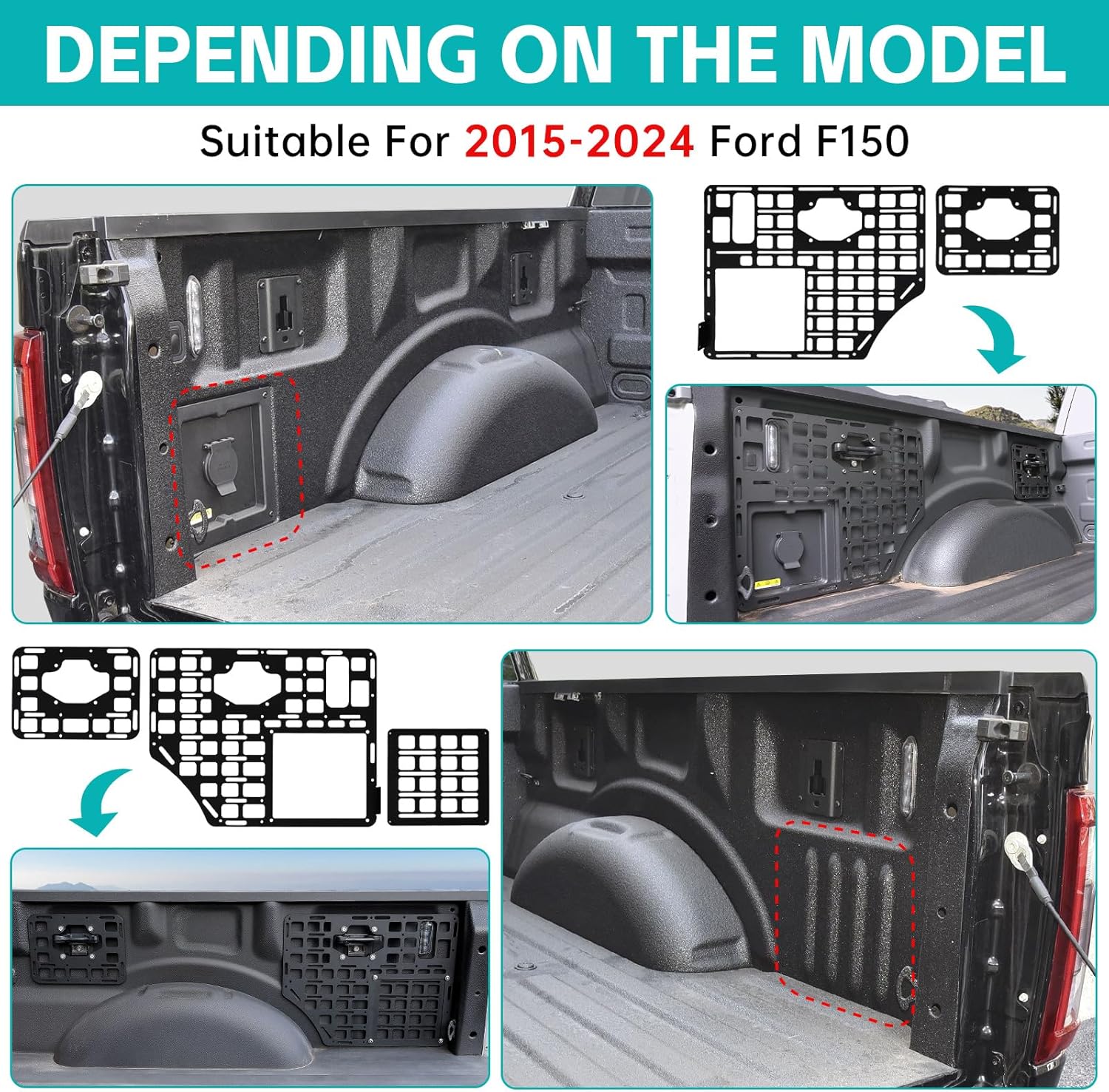 Side Truck Bed Molle Panel Rack System Compatible with 2015-2025 Ford F150 Accessories 5.5FT Cargo Storage Organizer Tools Rack Fit for 2015-2025 F-150 Accessories