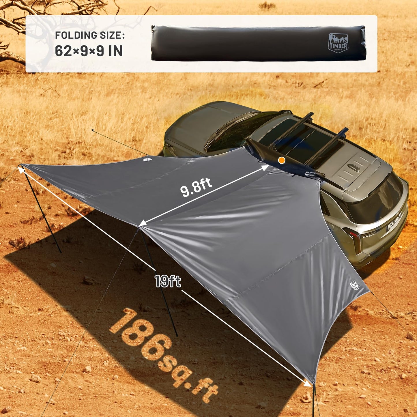 19x9.8ft Retractable Car Awning with Blackout Coating for Vehicle/Truck/Jeep/SUV/Van