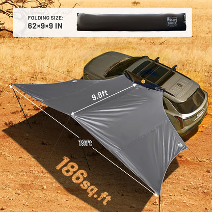 19x9.8ft Retractable Car Awning with Blackout Coating for Vehicle/Truck/Jeep/SUV/Van