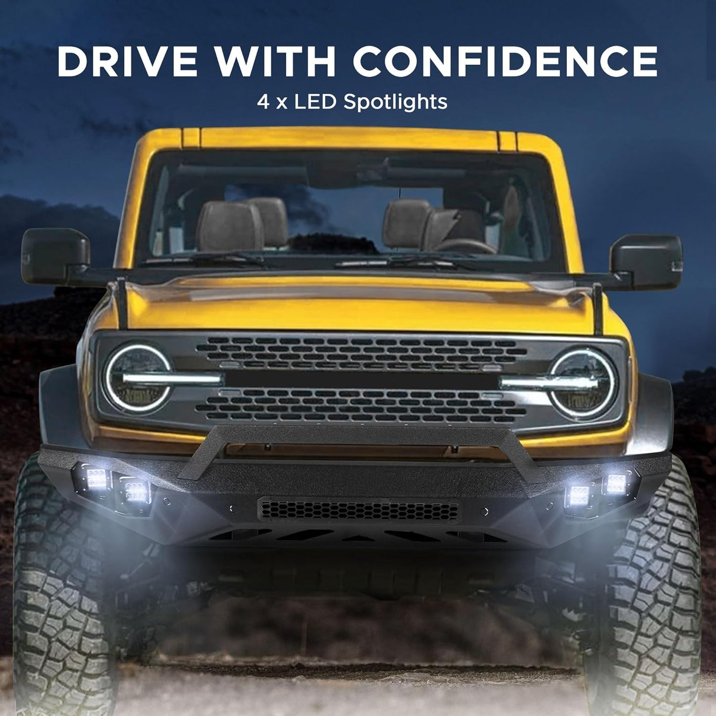 Off Road Front/ Rear  Bumper Compatible with Ford Bronco 2021 - 2025 (Not for Bronco Sport) with 4 Lights